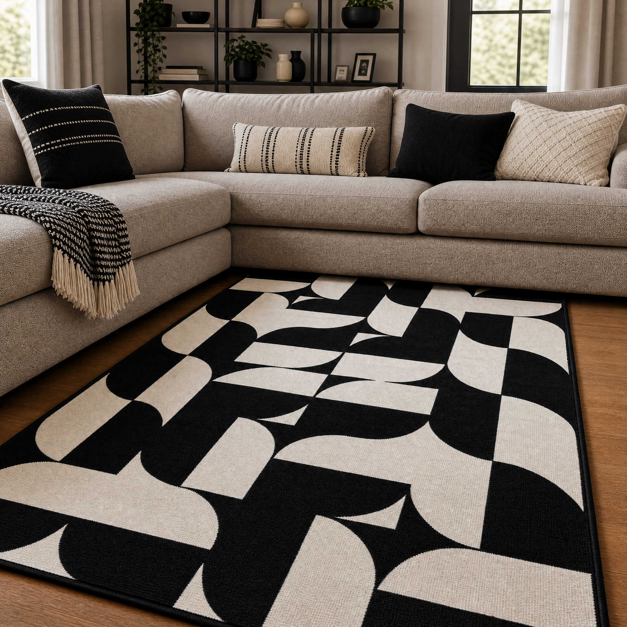 Retro Modern Vloerkleed Zwart Wit