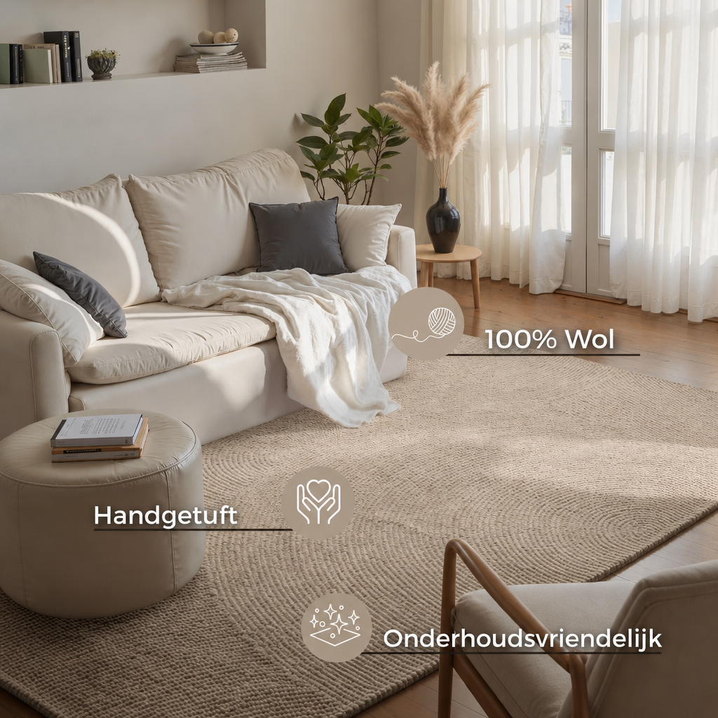 Wollen Vloerkleed Calmio Licht Beige