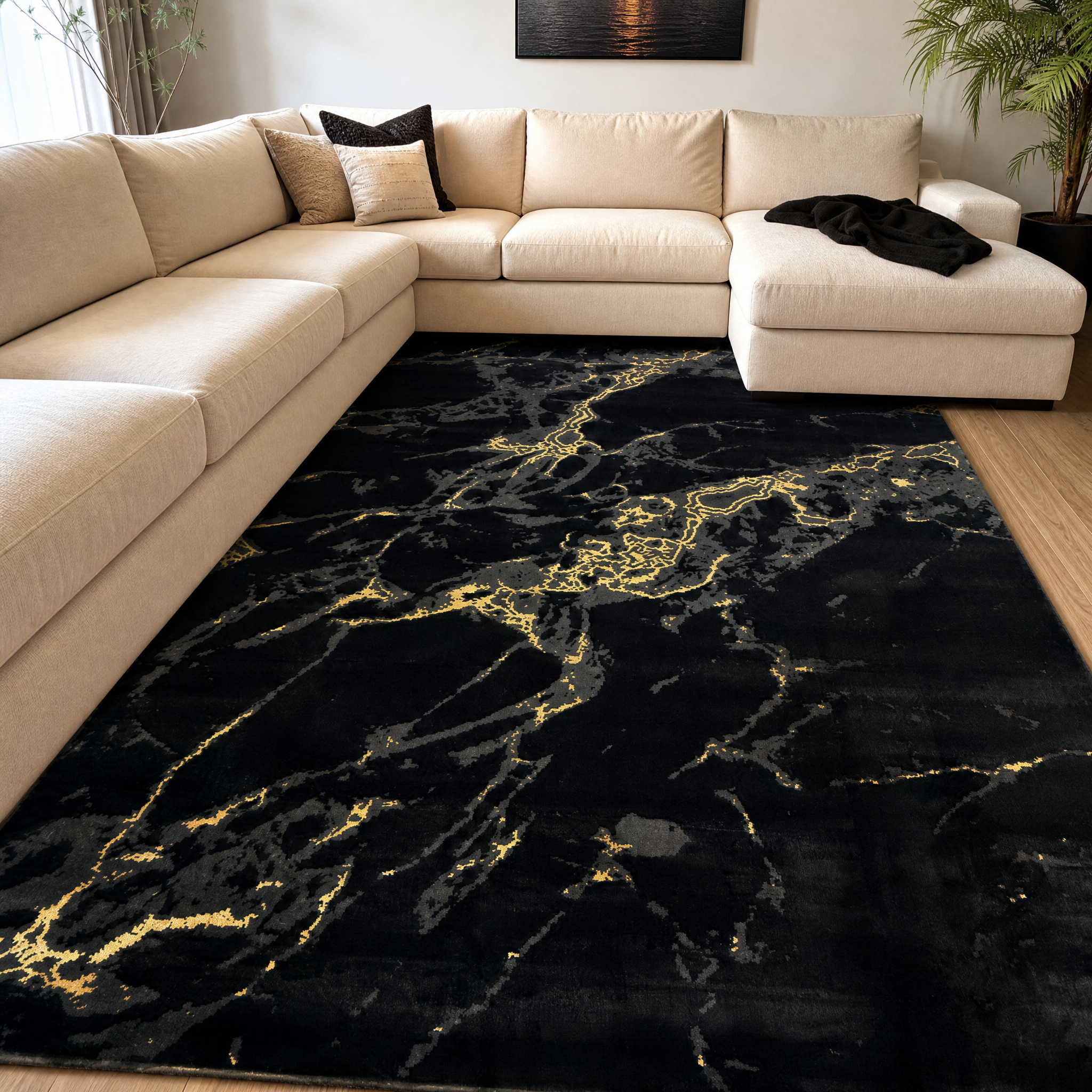Fashion Marmer Vloerkleed Zwart Goud