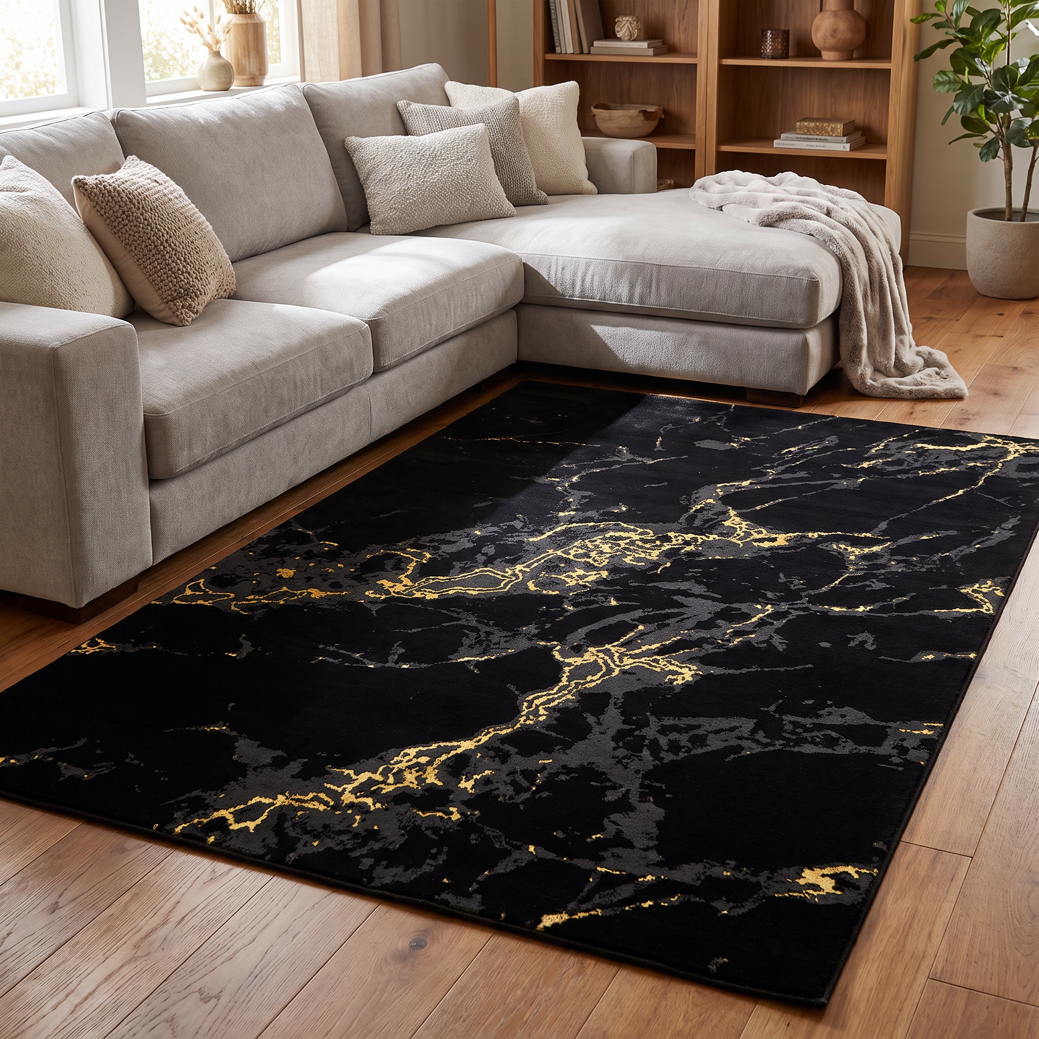 Fashion Marmer Vloerkleed Zwart Goud