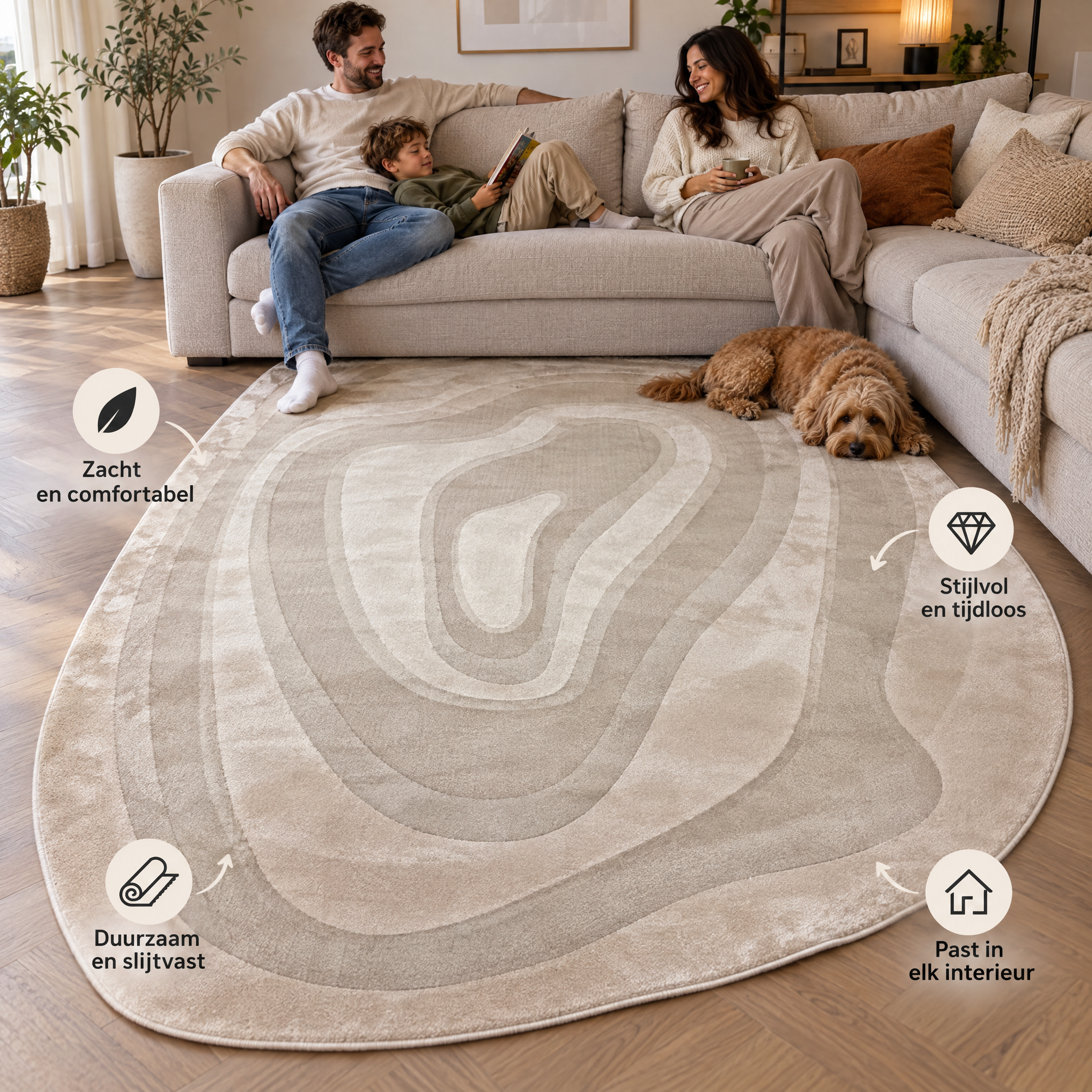 Organisch Abstract Vloerkleed Livorno Beige