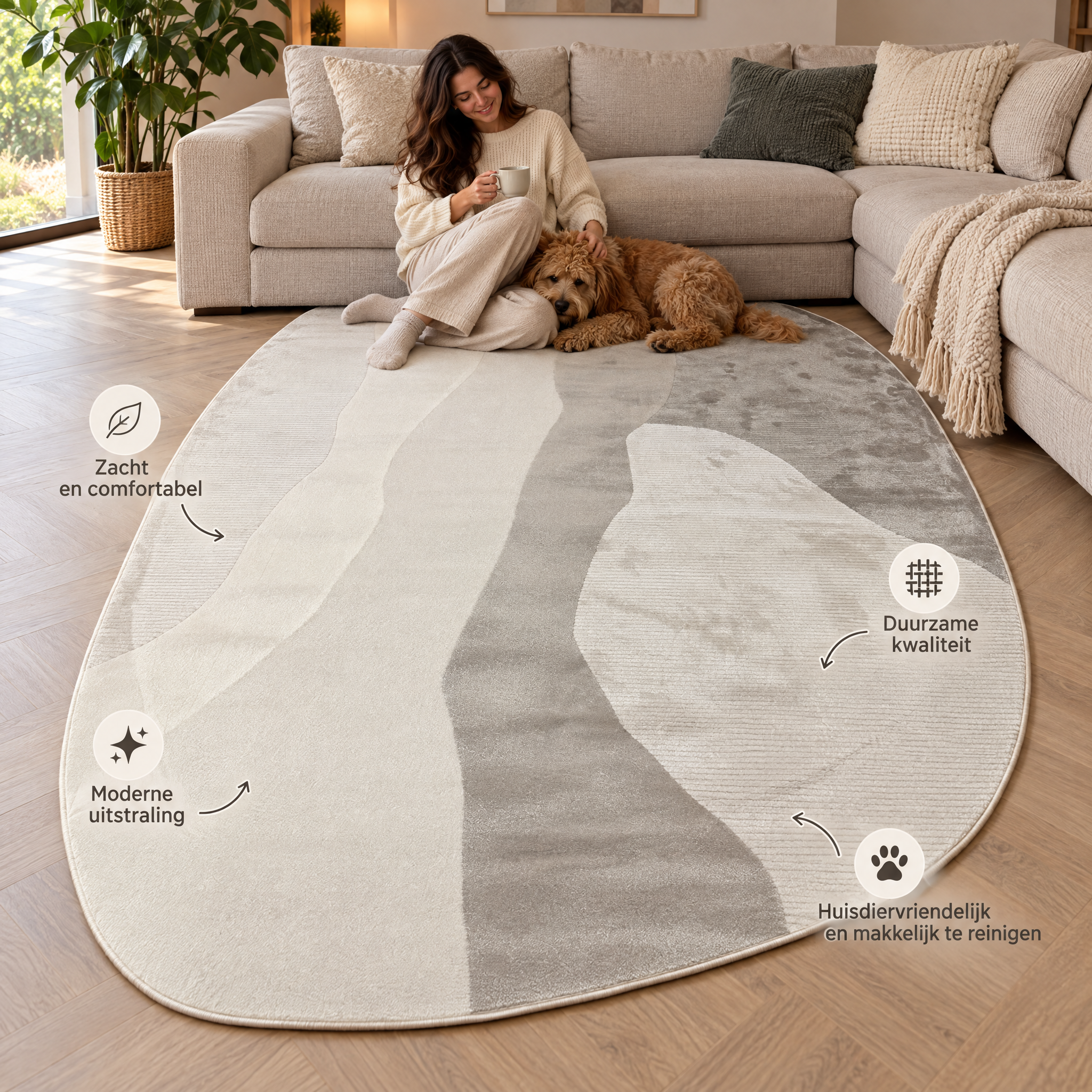 Organisch Vloerkleed Livorno Creme Zilver