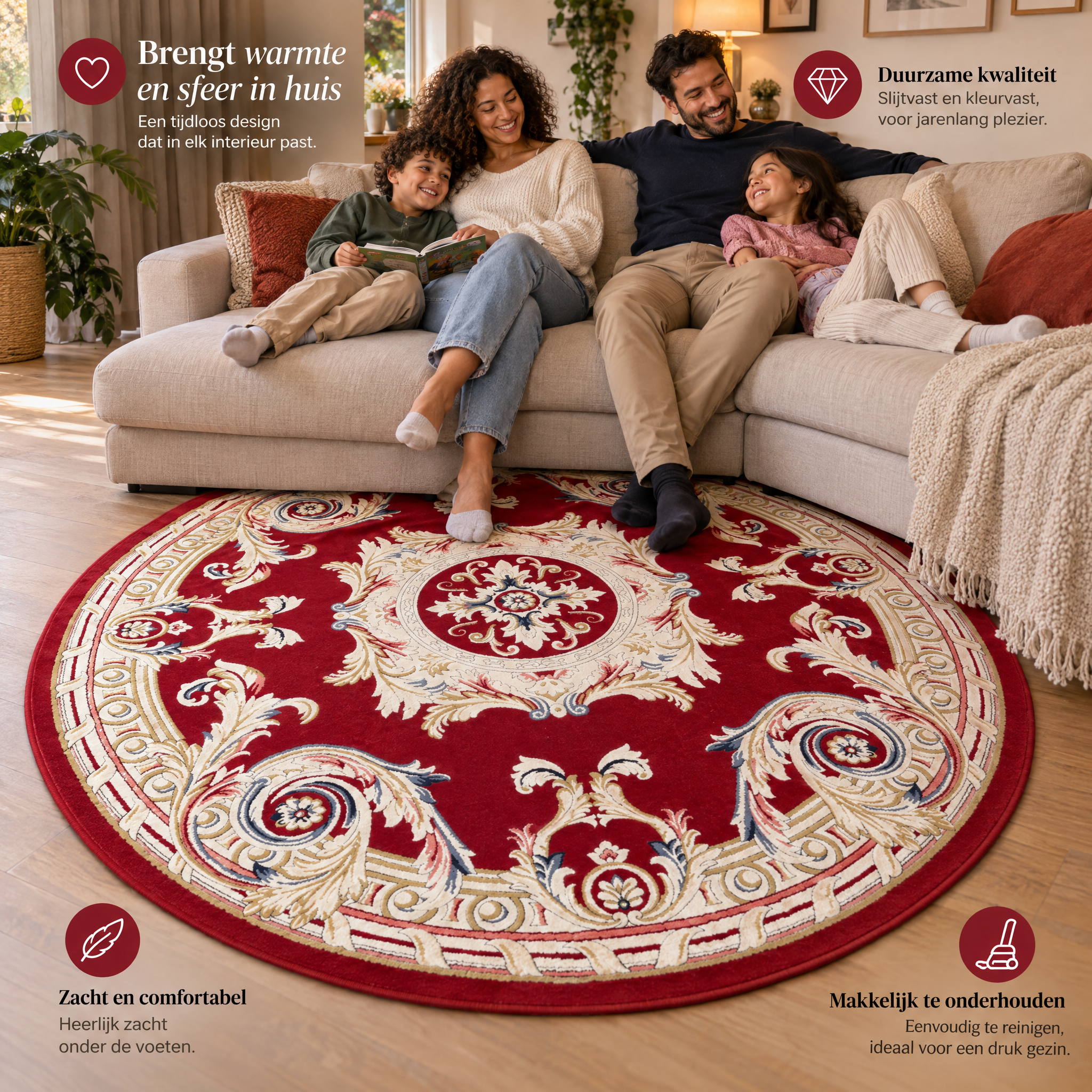 Rond Klassiek Vloerkleed Jarden Classic Rood