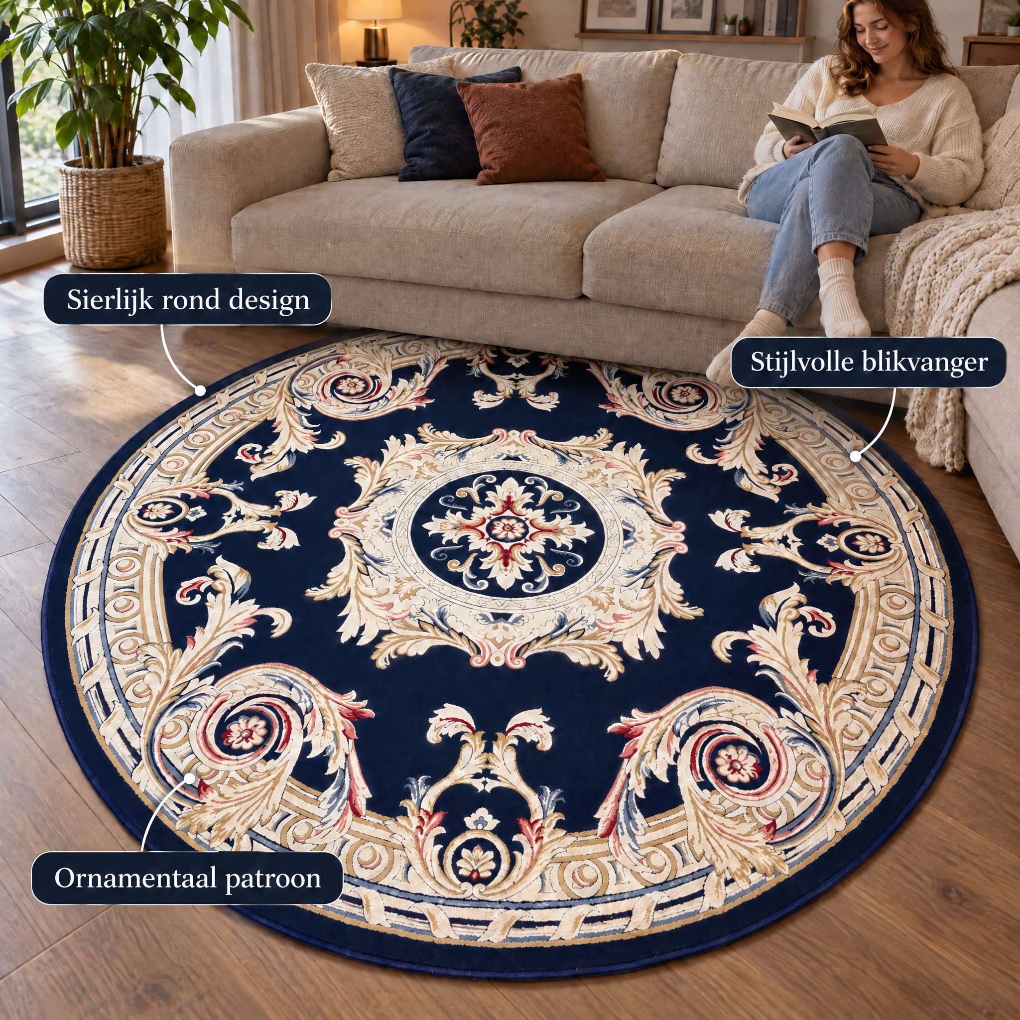 Rond Klassiek Vloerkleed Jarden Classic Blauw