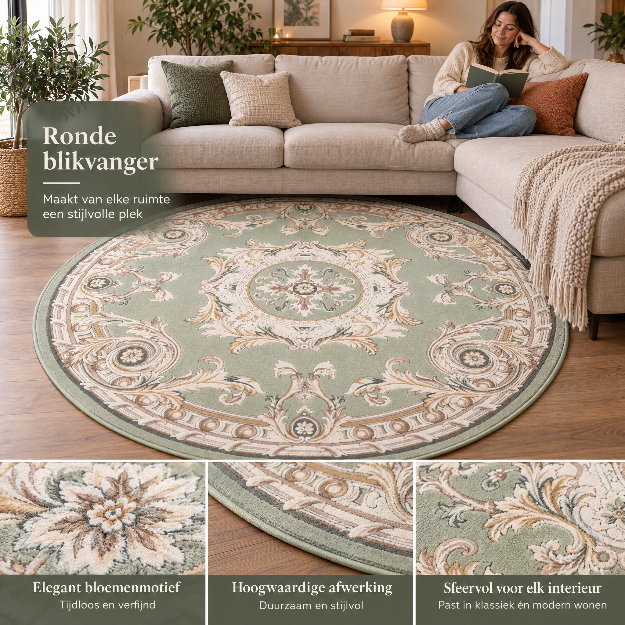 Rond Klassiek Vloerkleed Jarden Classic Groen