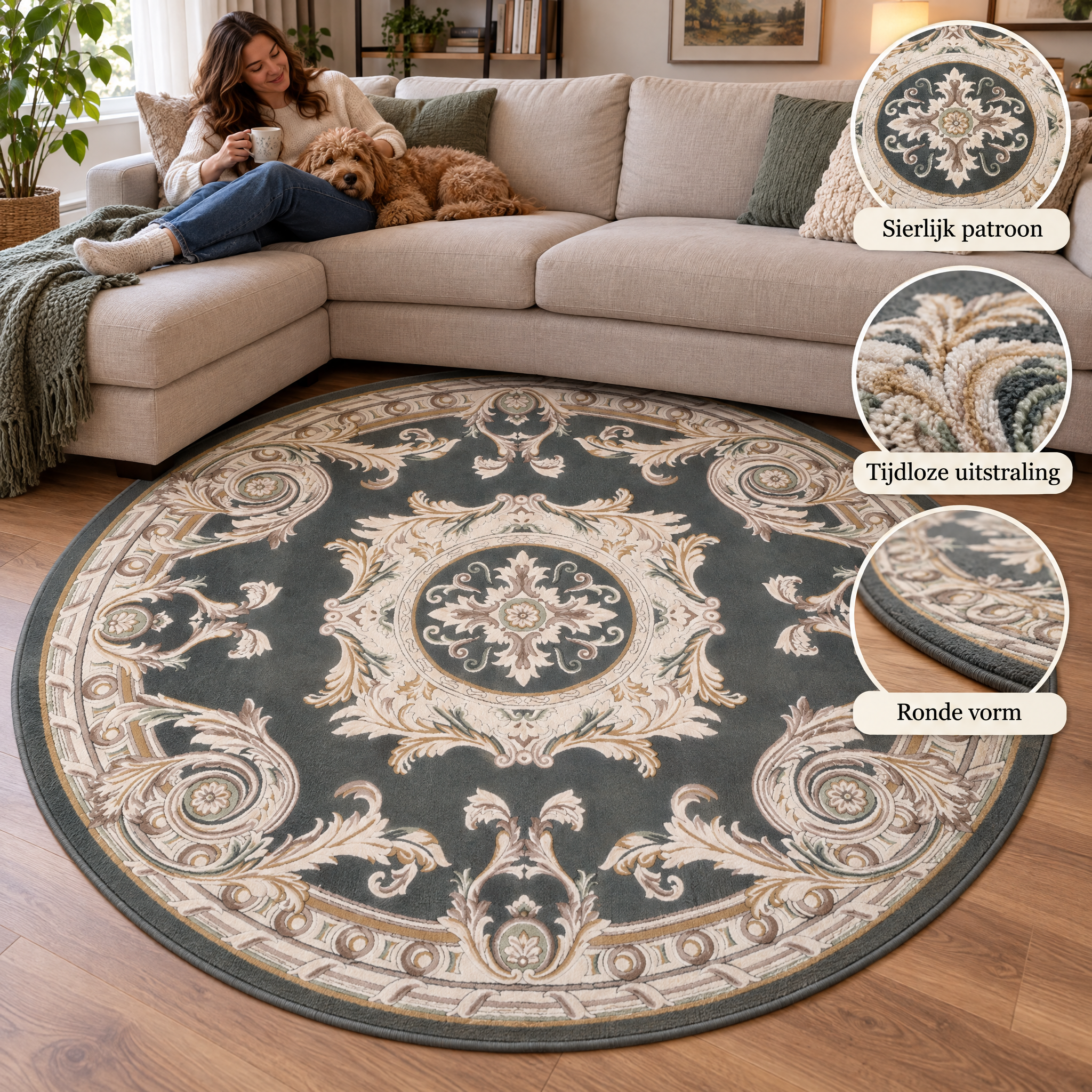 Rond Klassiek Vloerkleed Jarden Classic Groen