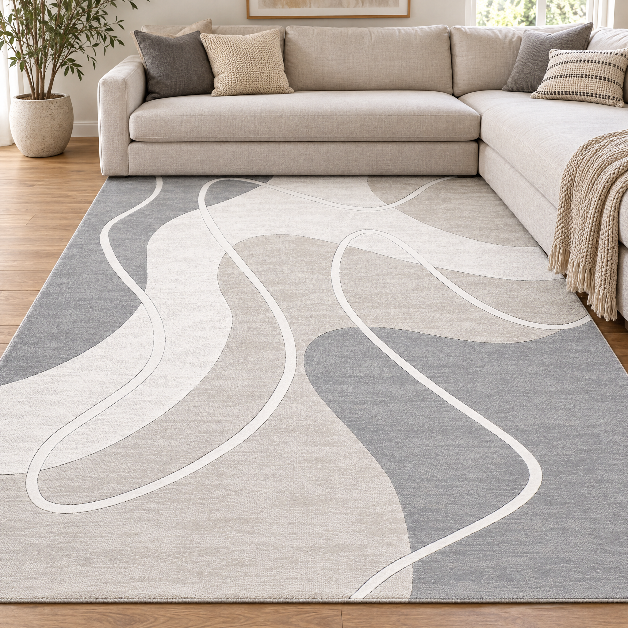 Jarden Home Vloerkleed Japandi Lines Grijs Creme