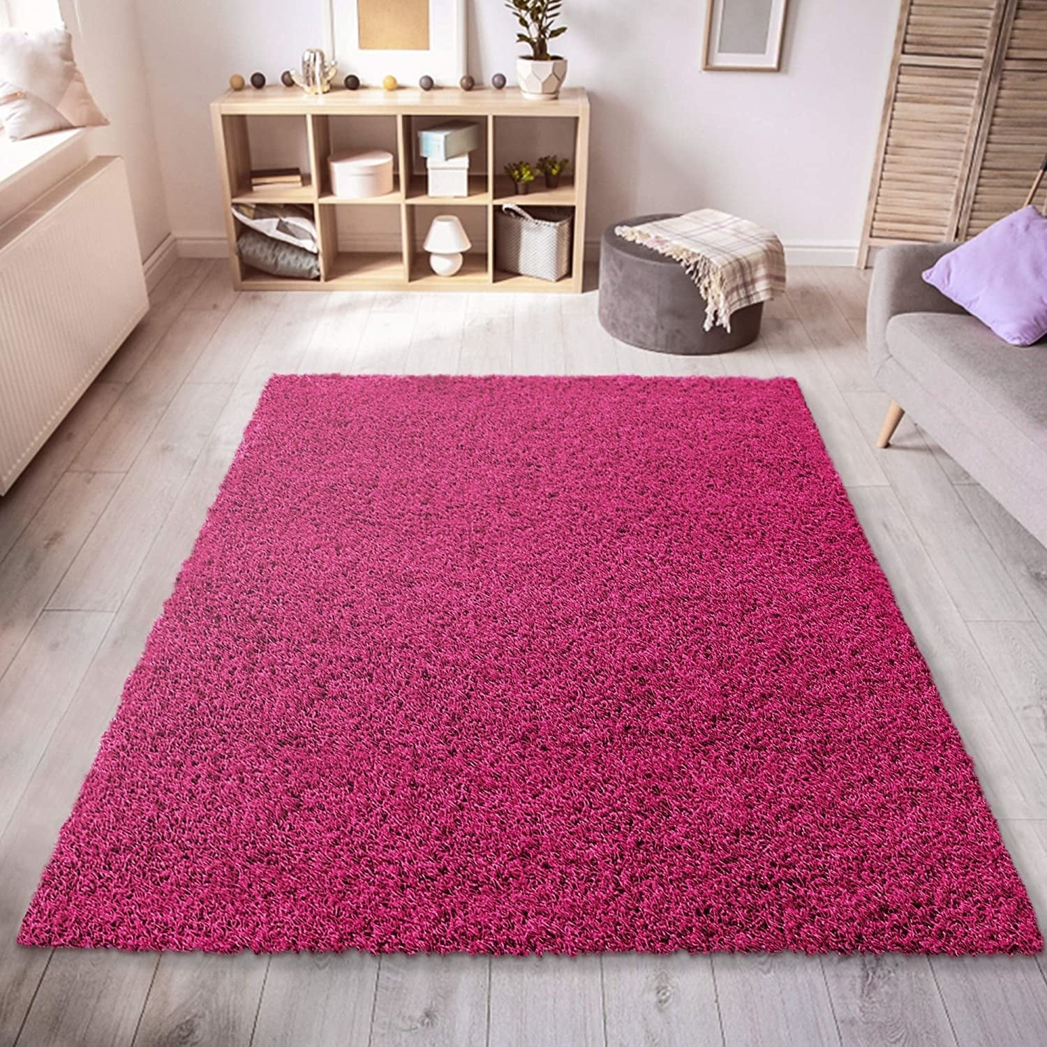 Loca Shaggy Vloerkleed – Modern Uni Effen – Roze Hoogpolig & Zacht