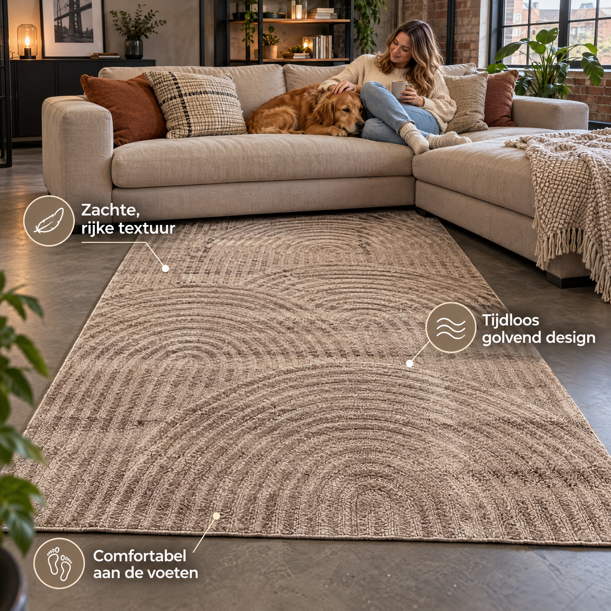 Japandi Loop Vloerkleed Taupe