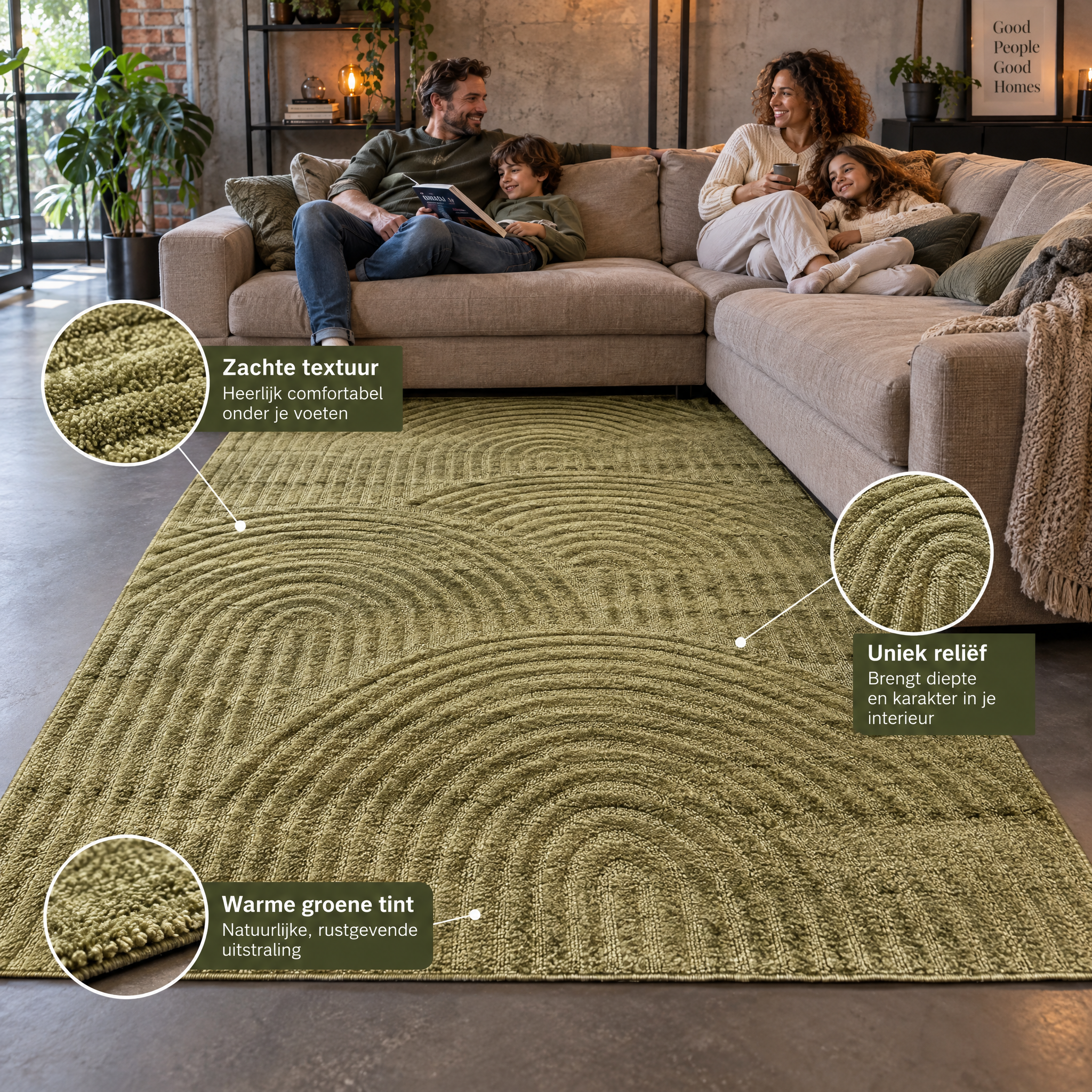 Japandi Loop Vloerkleed Groen
