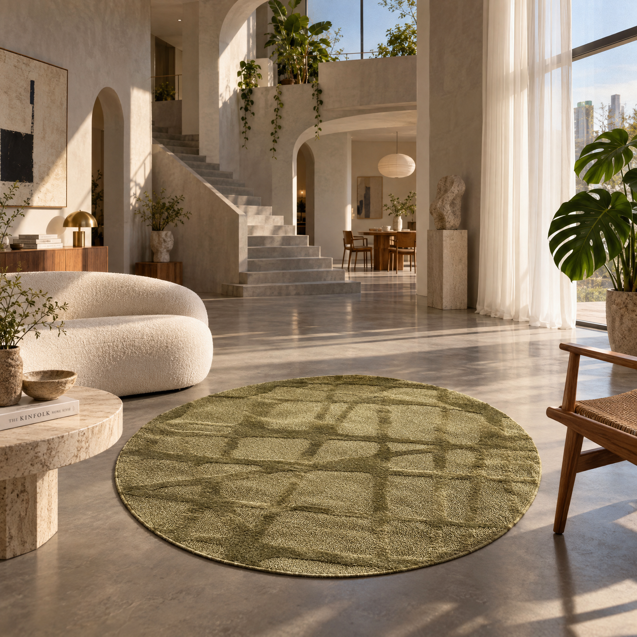 Japandi Loft Rond Vloerkleed Groen