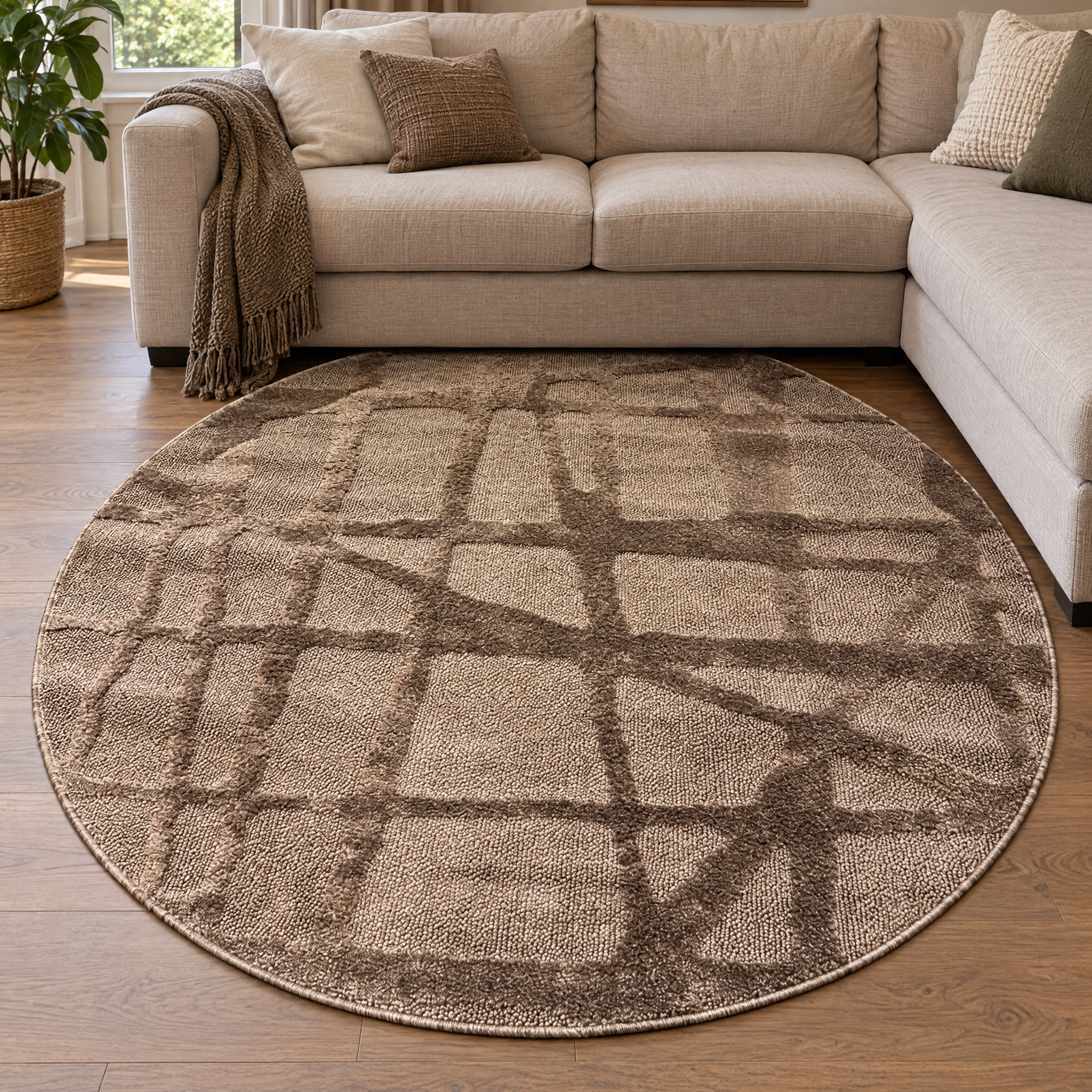 Japandi Loft Rond Vloerkleed Taupe