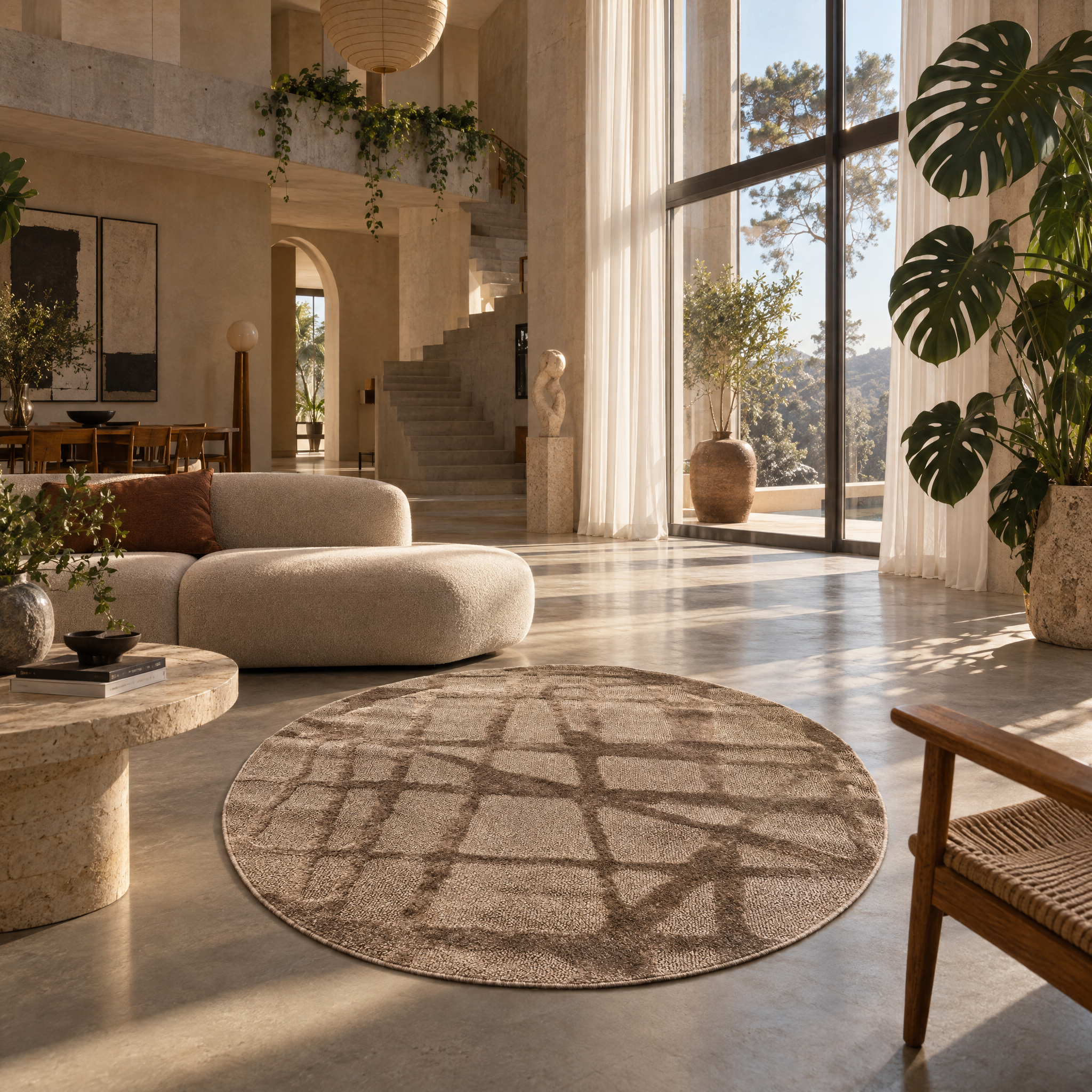 Japandi Loft Rond Vloerkleed Taupe