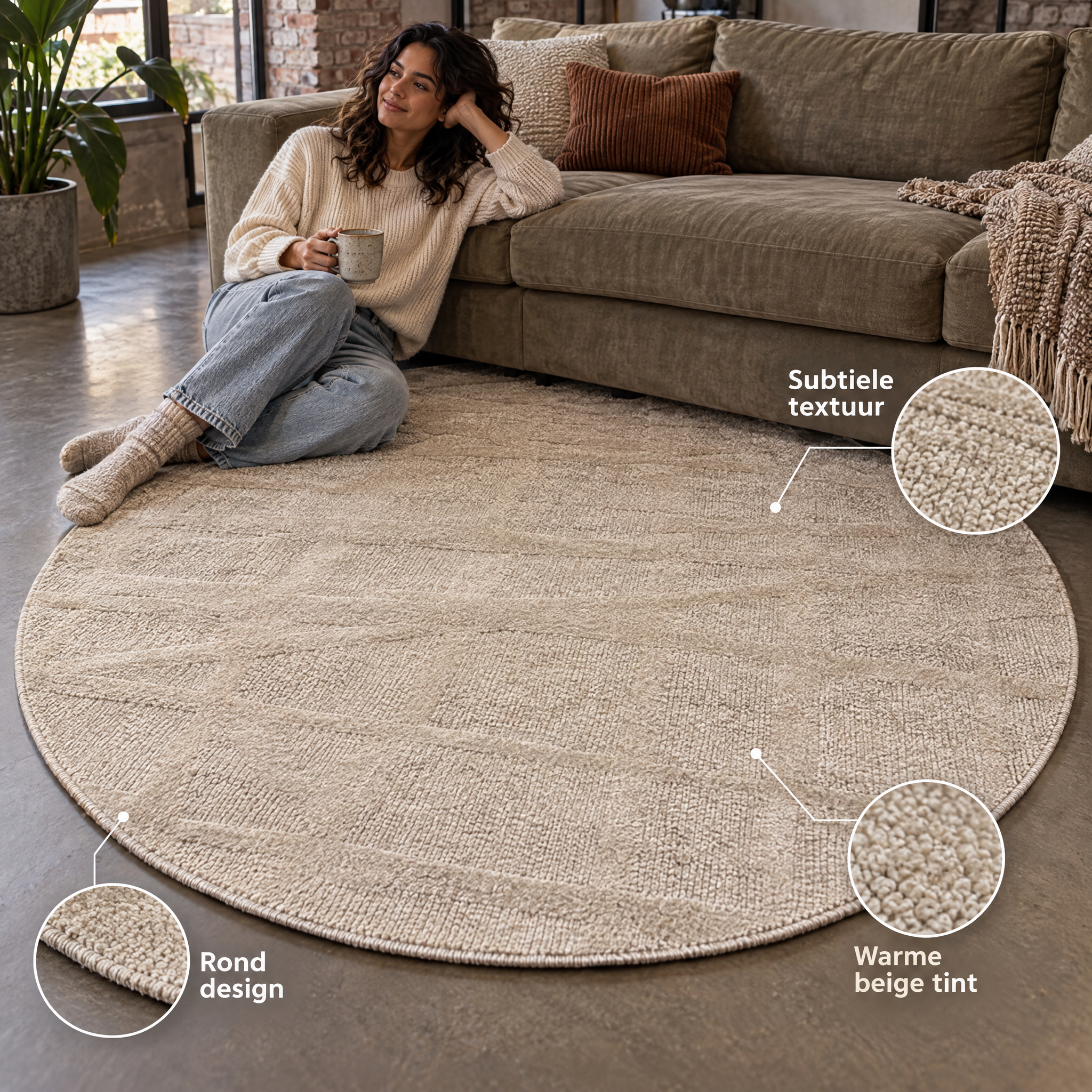 Japandi Loft Rond Vloerkleed Beige