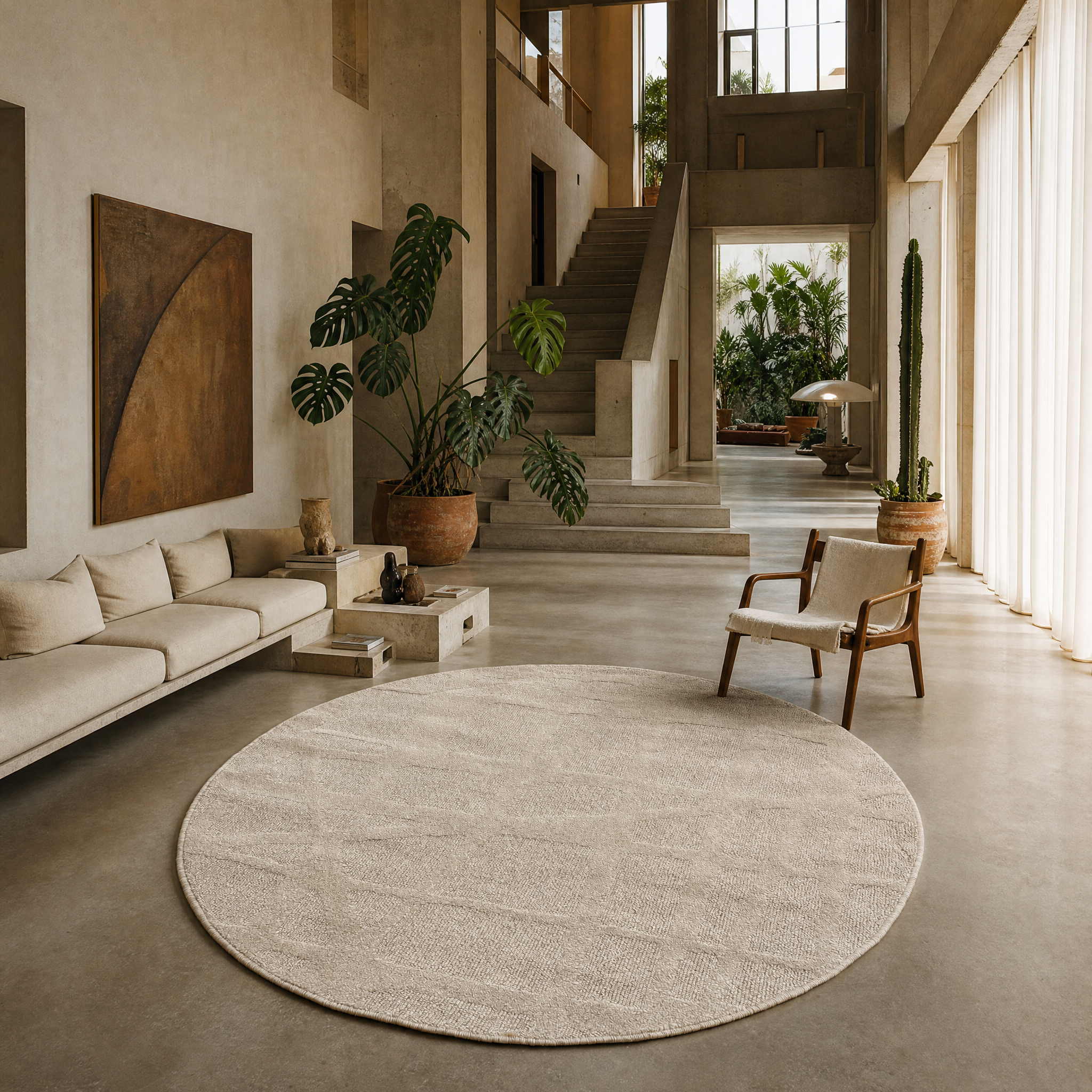 Japandi Loft Rond Vloerkleed Beige