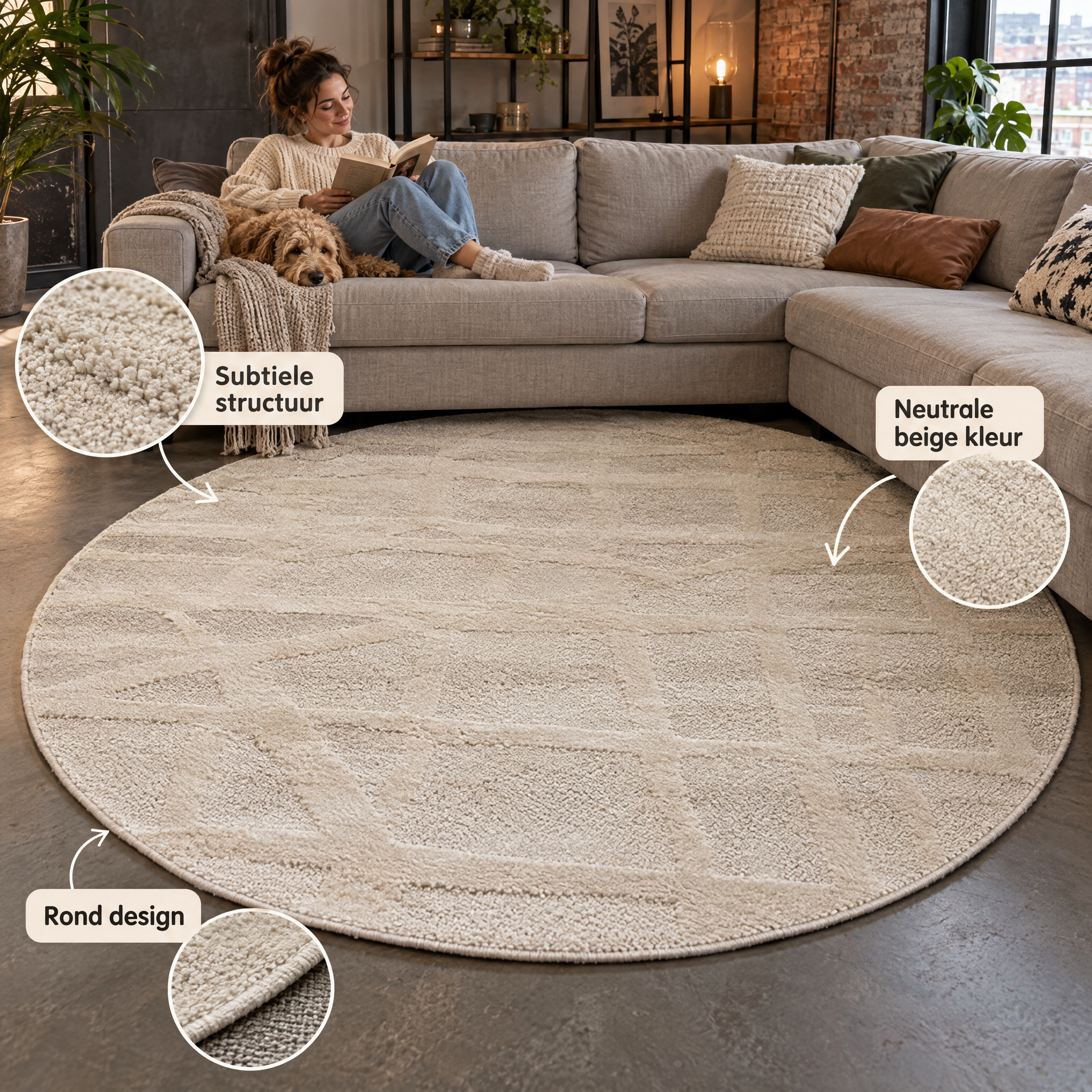 Japandi Loft Rond Vloerkleed Creme