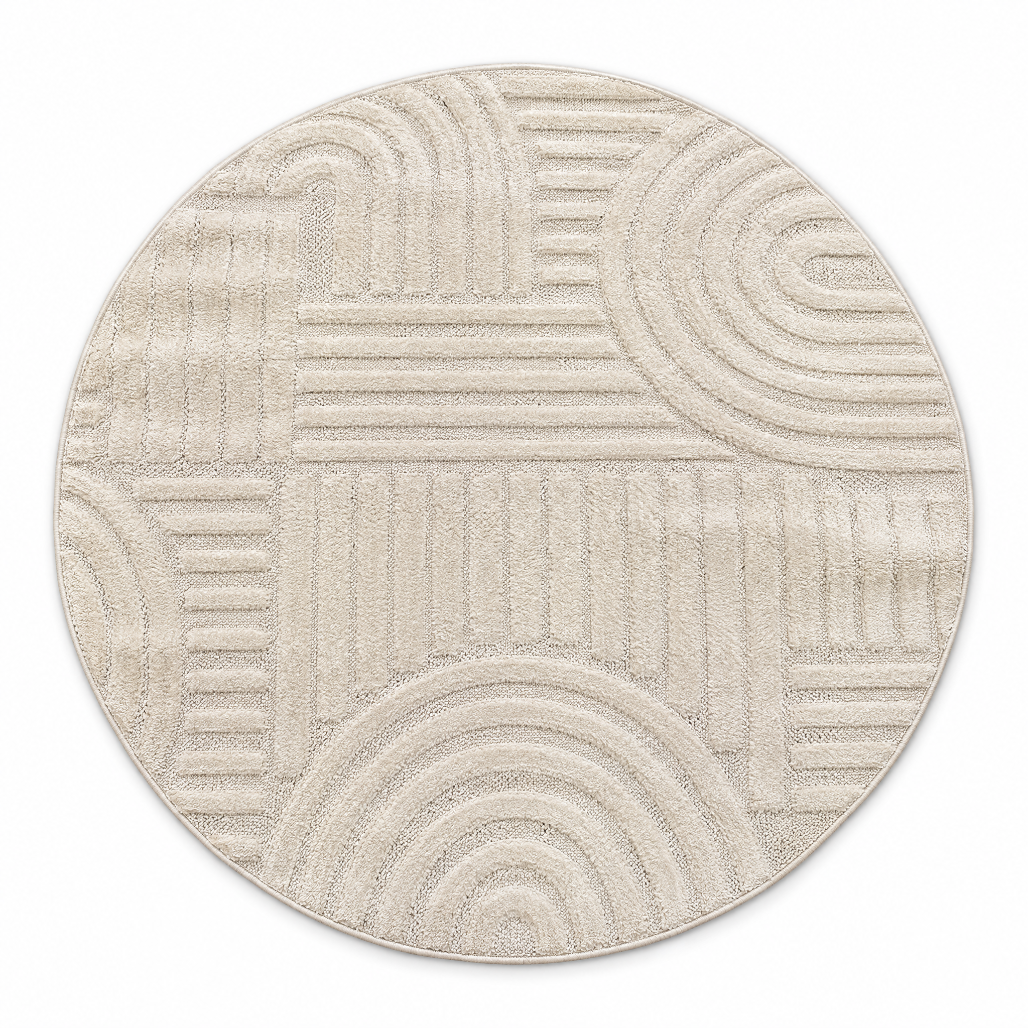 Japandi Loom Rond Vloerkleed Creme