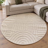 Japandi Loom Rond Vloerkleed Creme