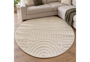Japandi Loom Rond Vloerkleed Creme