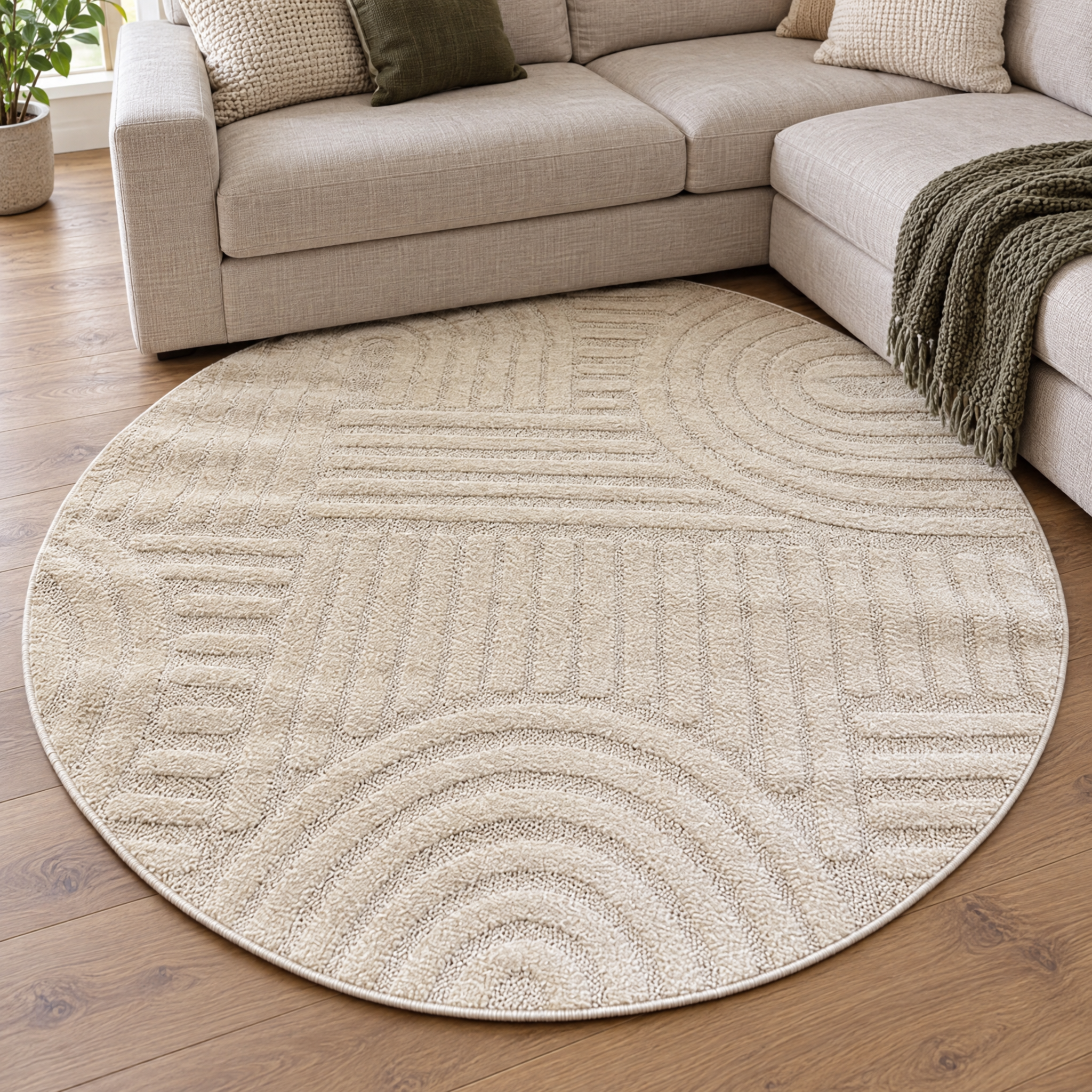 Japandi Loom Rond Vloerkleed Creme