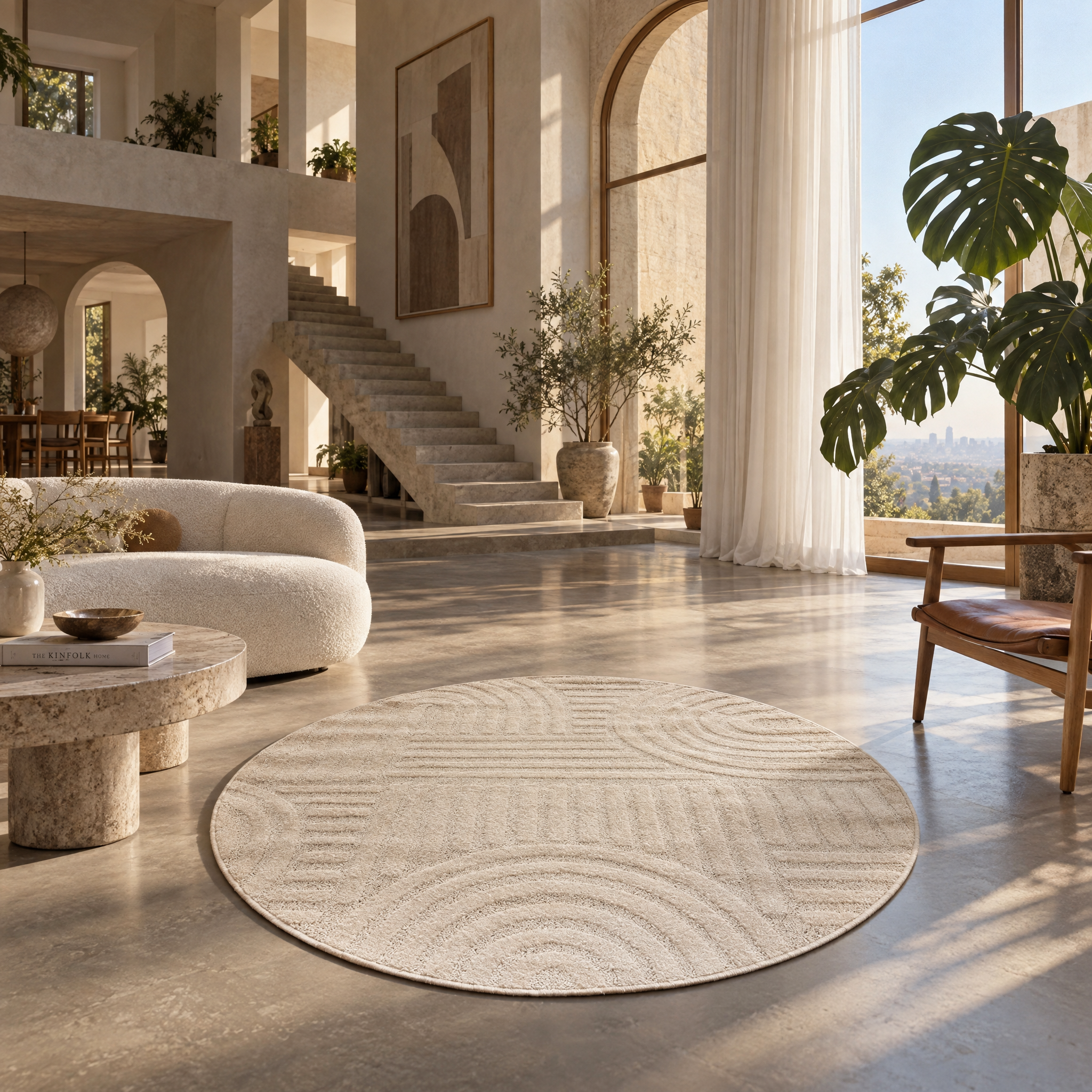 Japandi Loom Rond Vloerkleed Creme