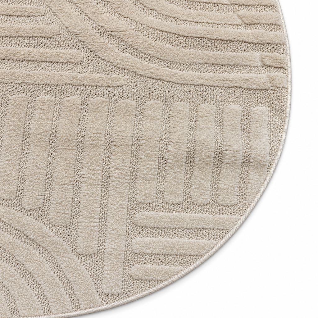 Japandi Loom Rond Vloerkleed Creme