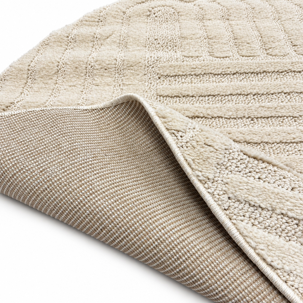 Japandi Loom Rond Vloerkleed Creme