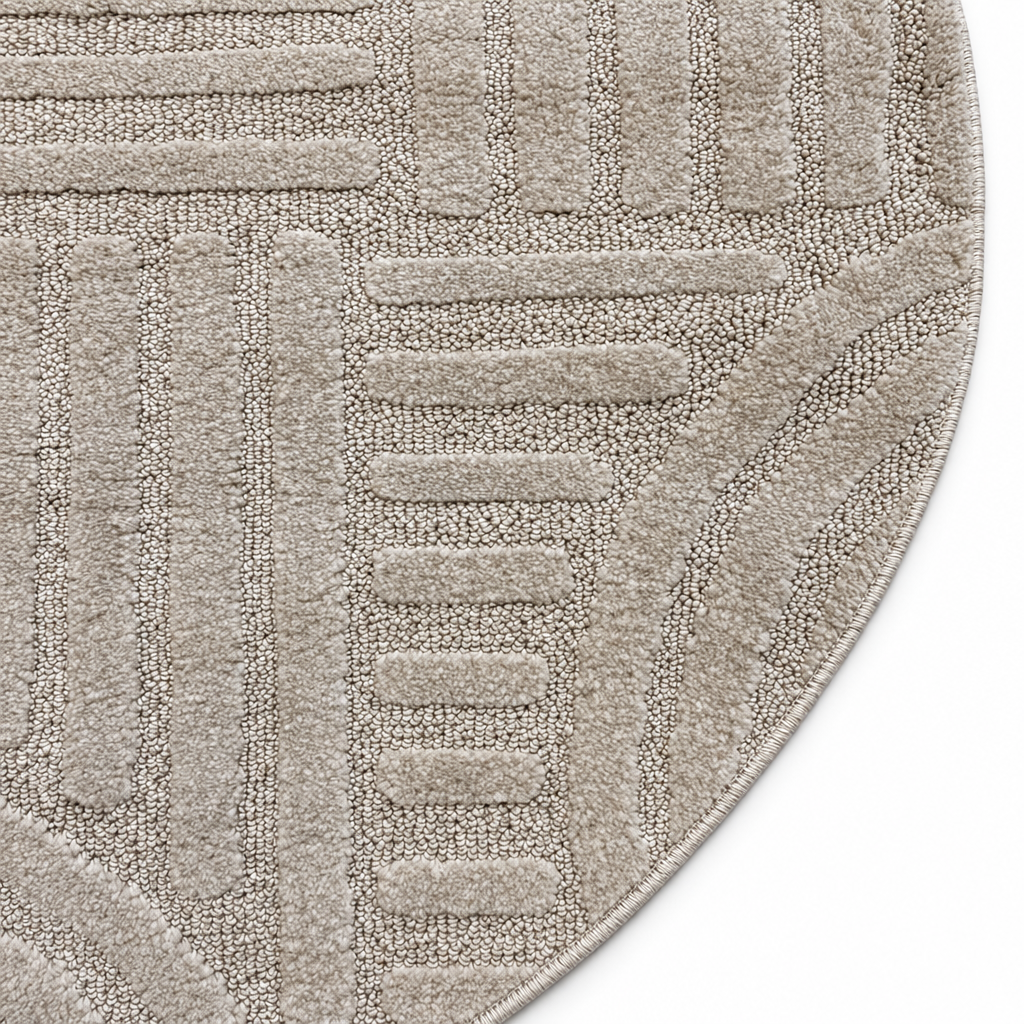 Japandi Loom Rond Vloerkleed Beige