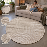 Japandi Loom Rond Vloerkleed Beige