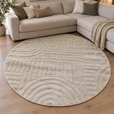 Japandi Loom Rond Vloerkleed Beige