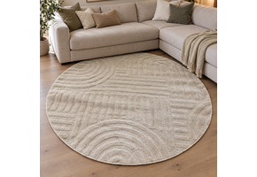 Japandi Loom Rond Vloerkleed Beige