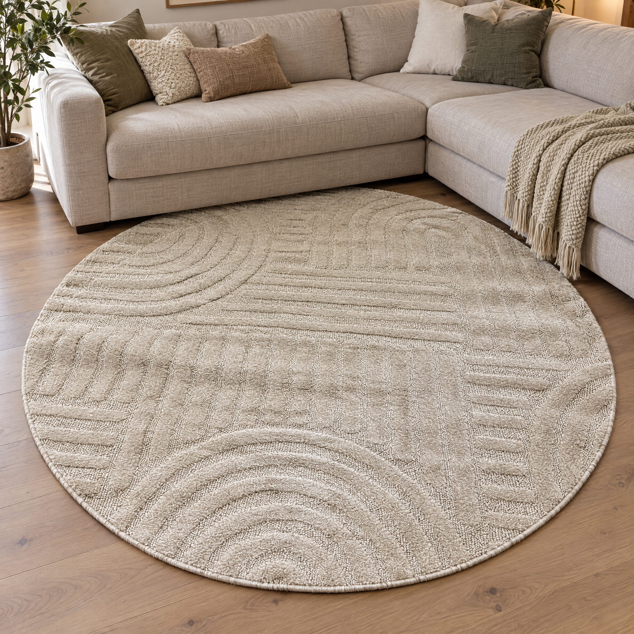 Japandi Loom Rond Vloerkleed Beige
