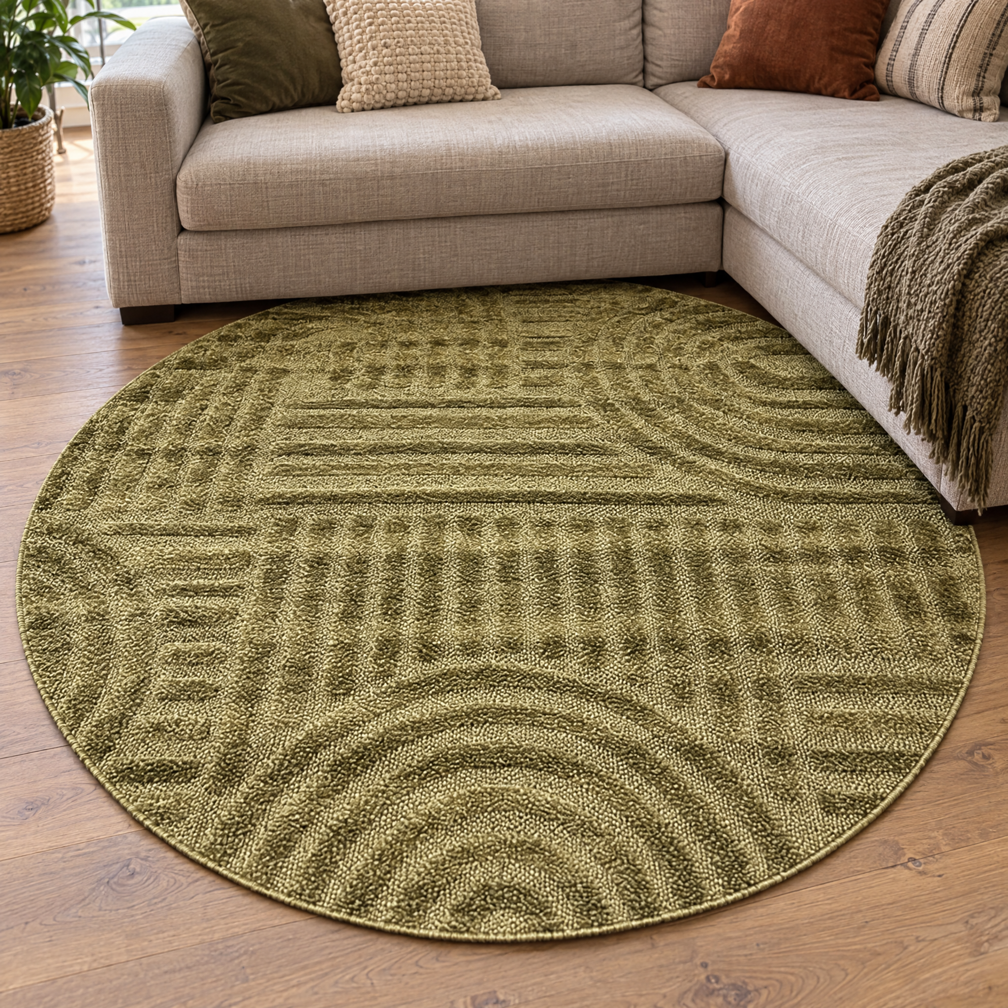 Japandi Loom Rond Vloerkleed Groen