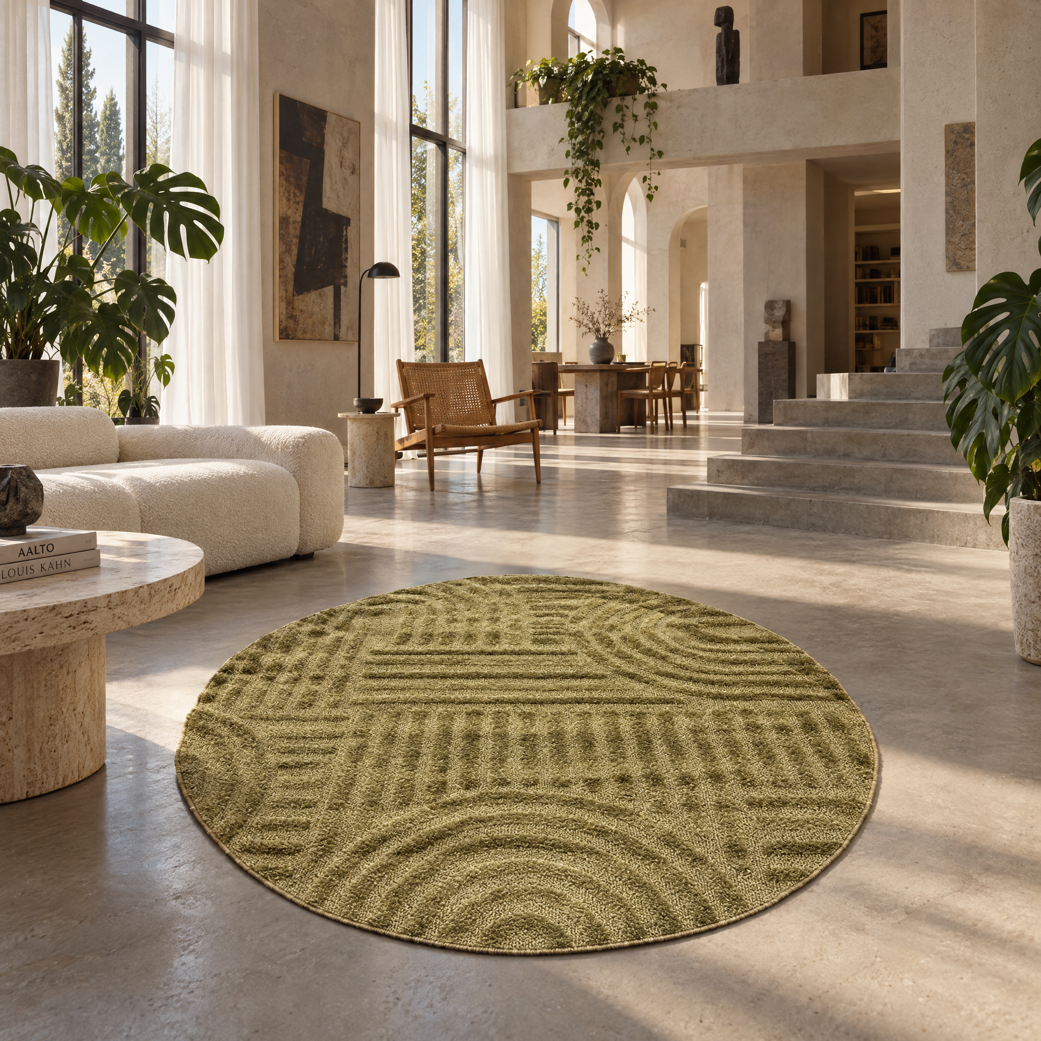 Japandi Loom Rond Vloerkleed Groen