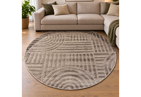 Japandi Loom Rond Vloerkleed Taupe