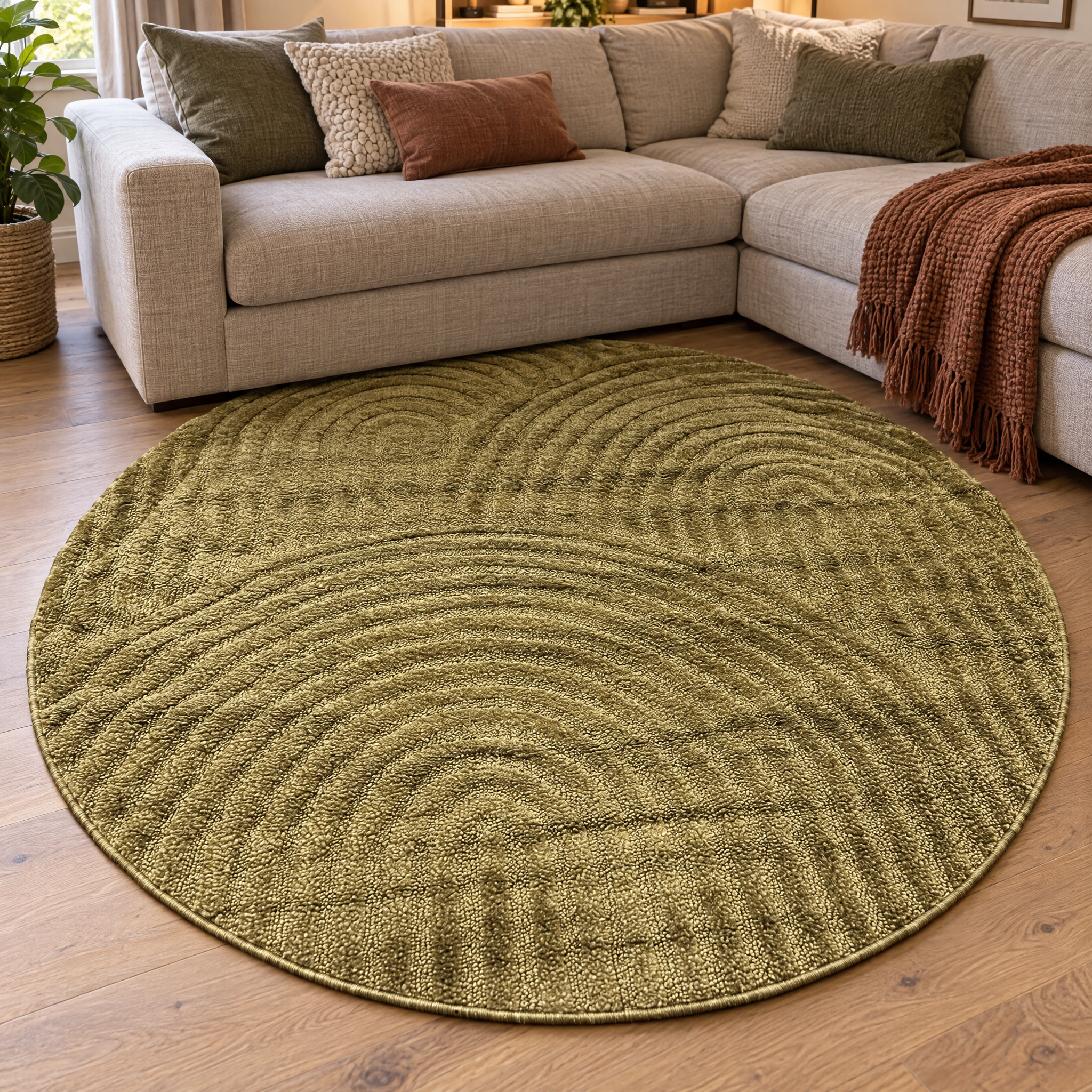 Japandi Loop Rond Vloerkleed Groen