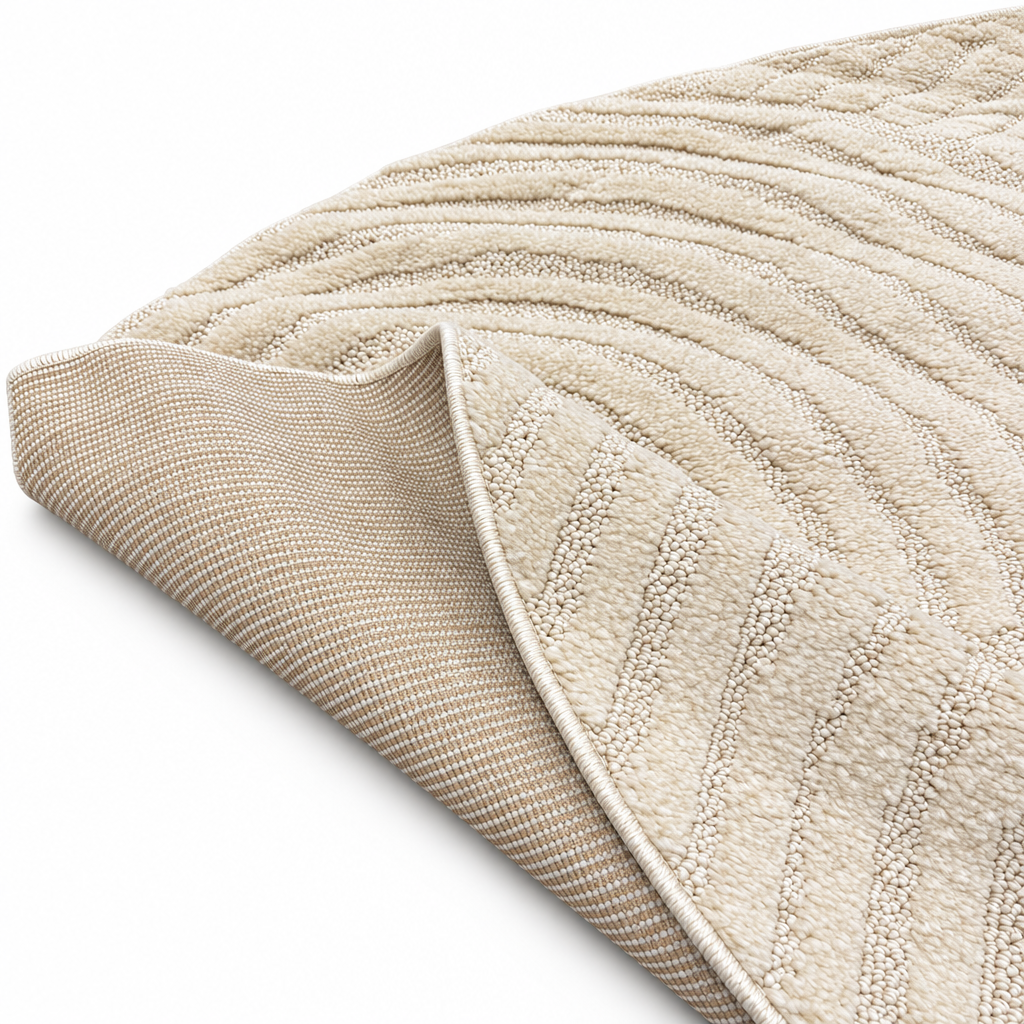 Japandi Loop Rond Vloerkleed Creme