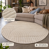 Japandi Loop Rond Vloerkleed Creme