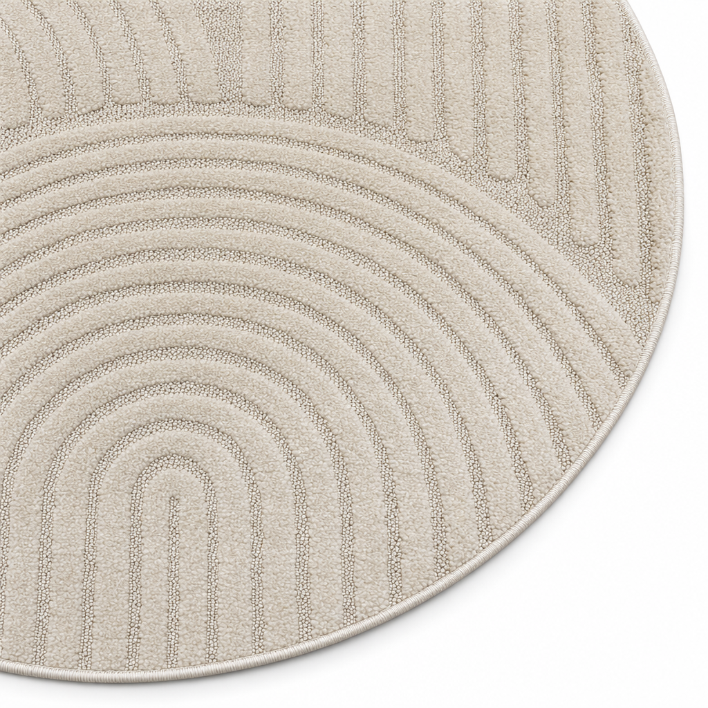 Japandi Loop Rond Vloerkleed Creme