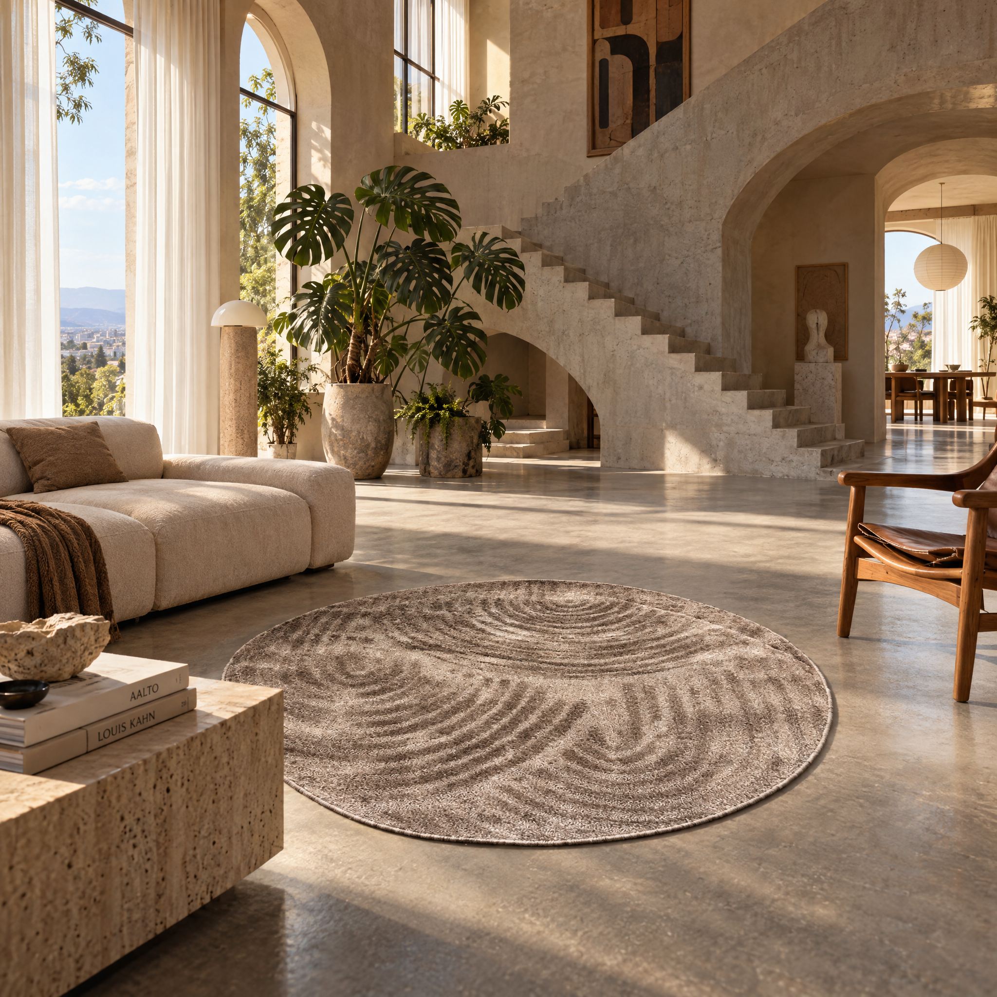 Japandi Loop Rond Vloerkleed Taupe