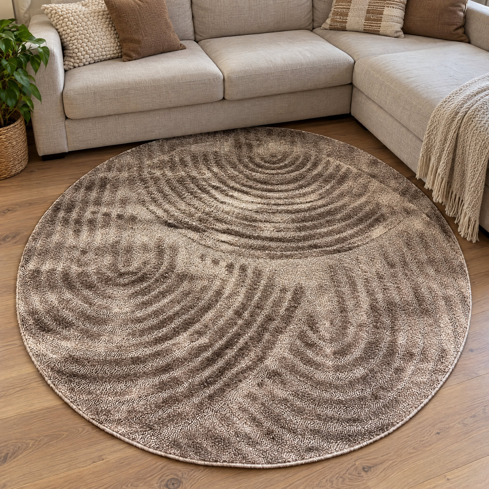 Japandi Loop Rond Vloerkleed Taupe