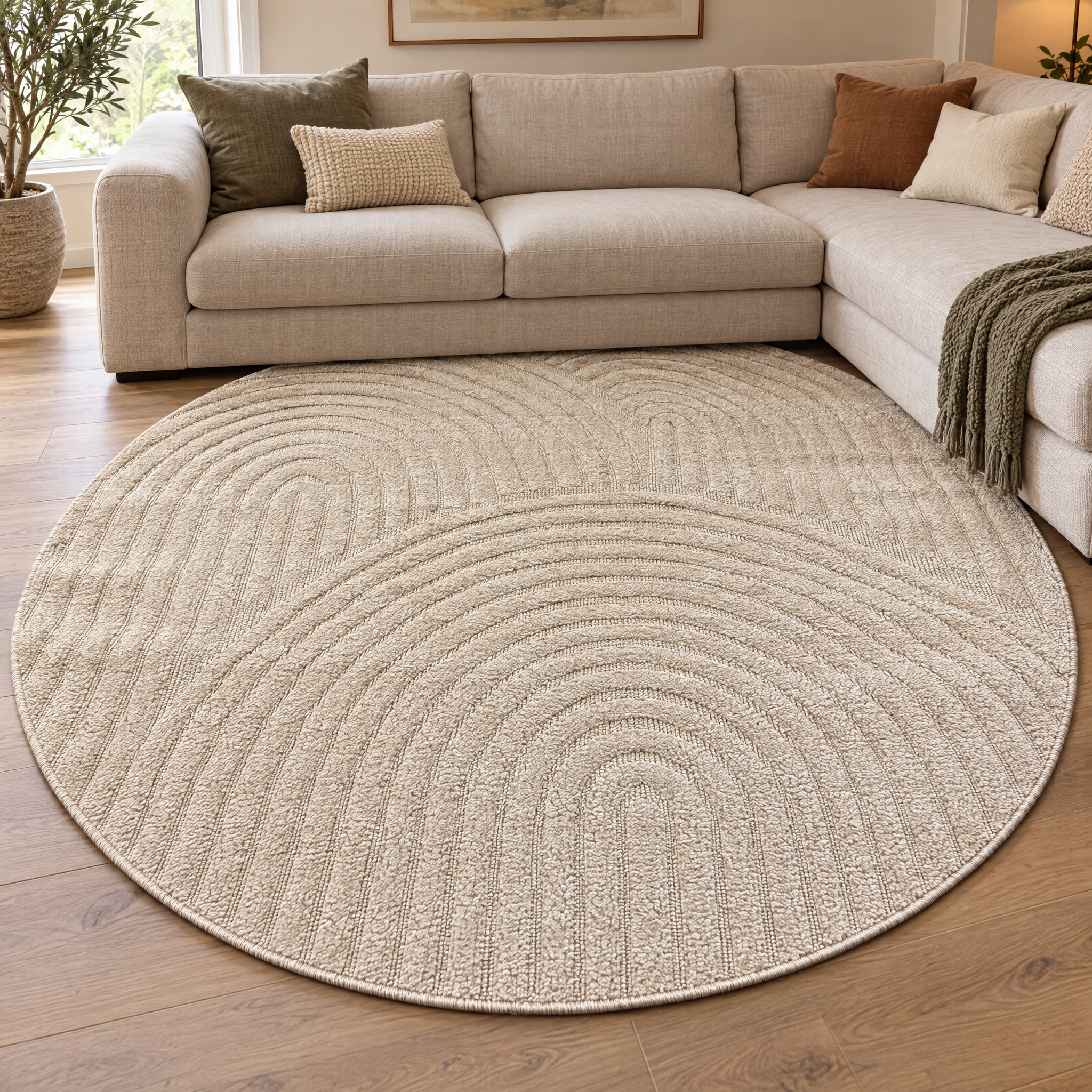 Japandi Loop Rond Vloerkleed Beige