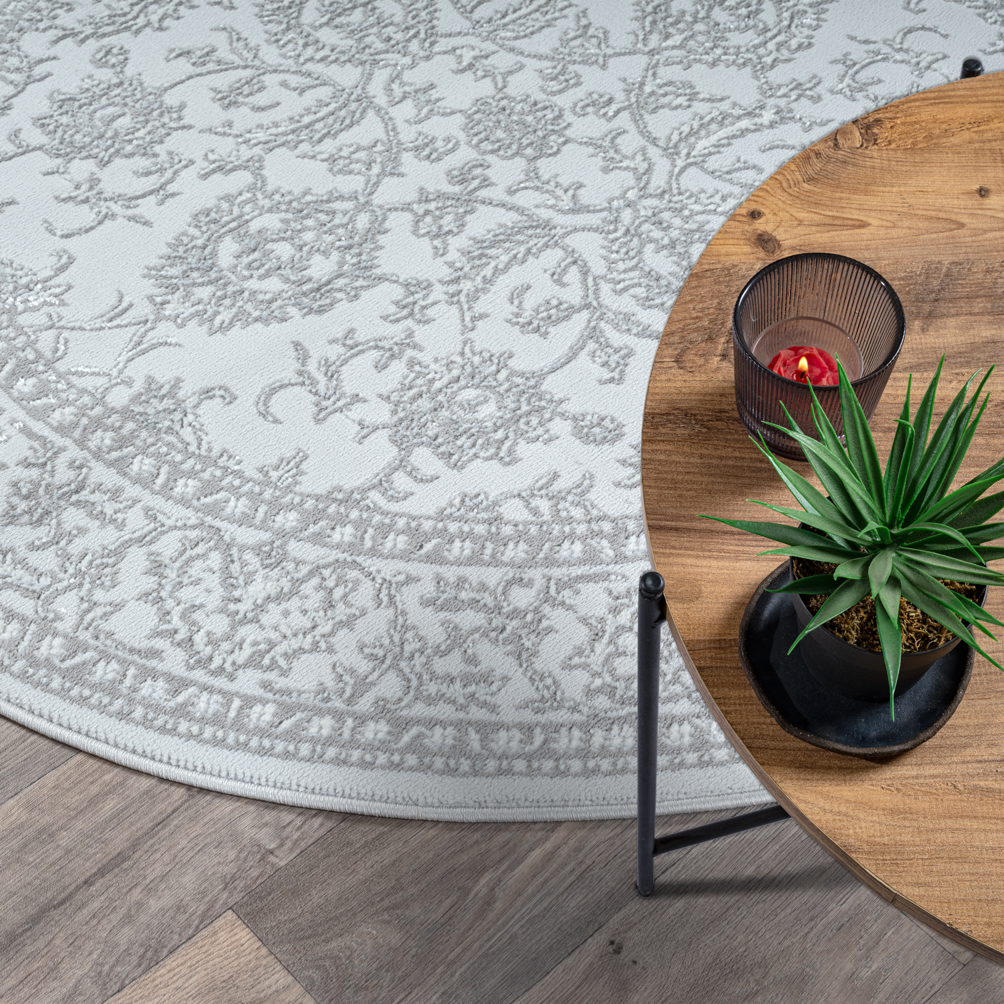 Rond vintage vloerkleed Harmony Lichtgrijs