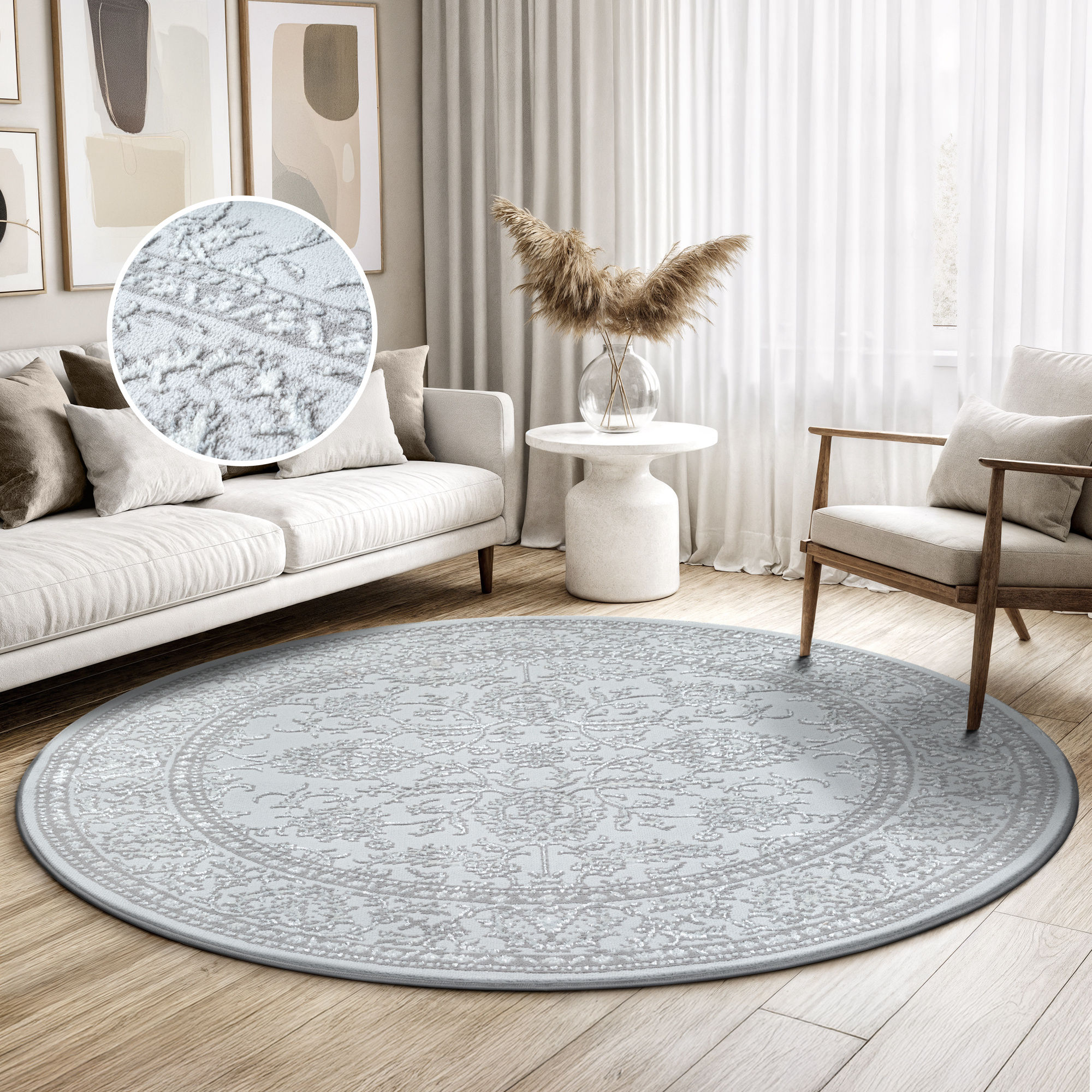 Rond vintage vloerkleed Harmony Lichtgrijs
