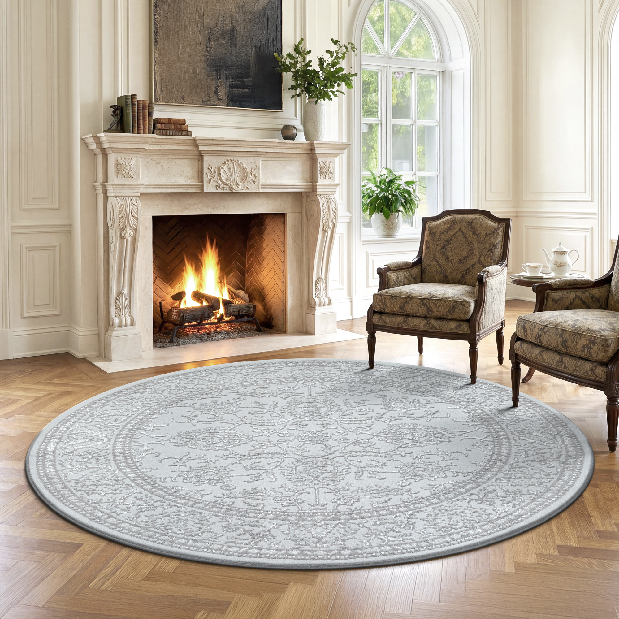 Rond vintage vloerkleed Harmony Lichtgrijs