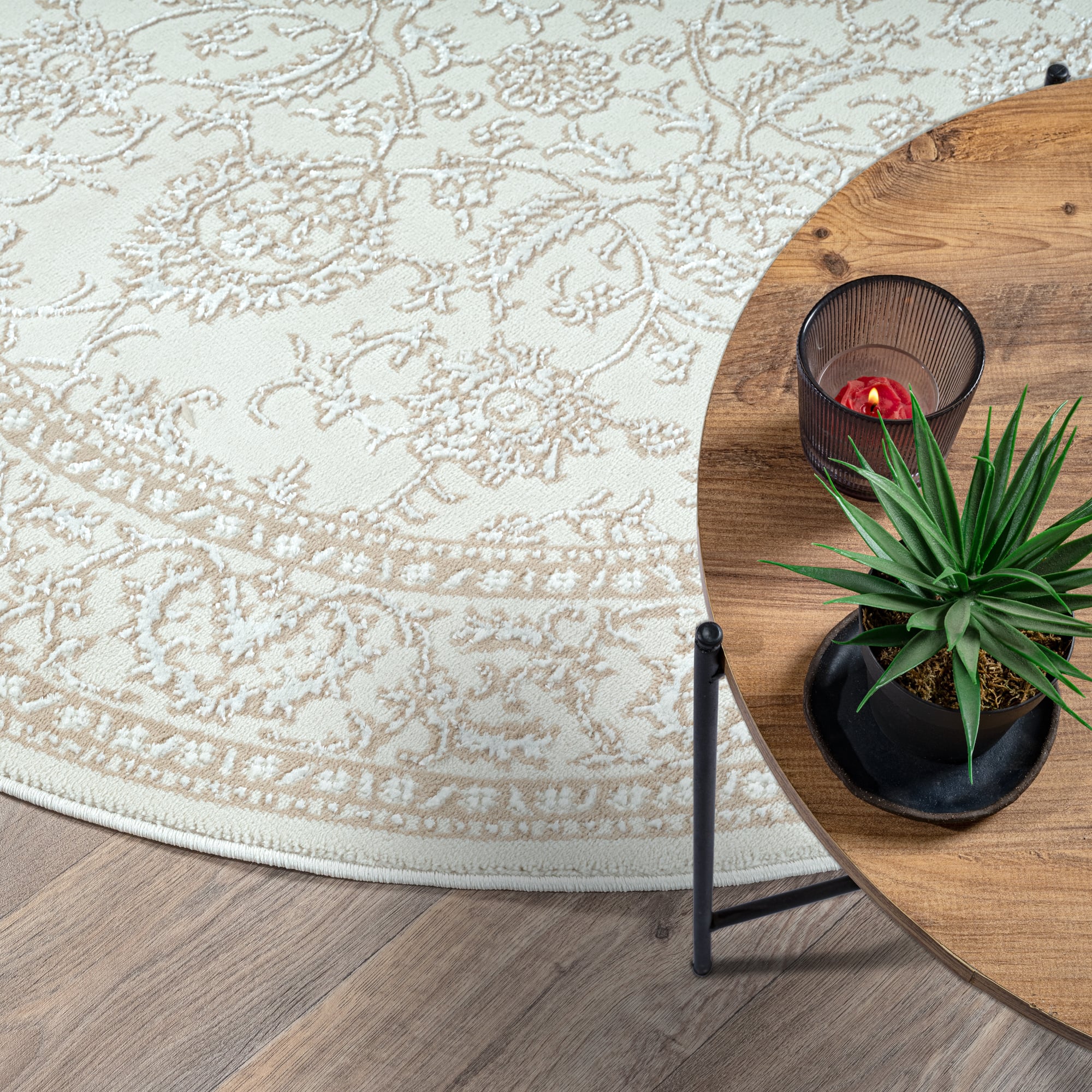 Rond vintage vloerkleed Harmony Creme