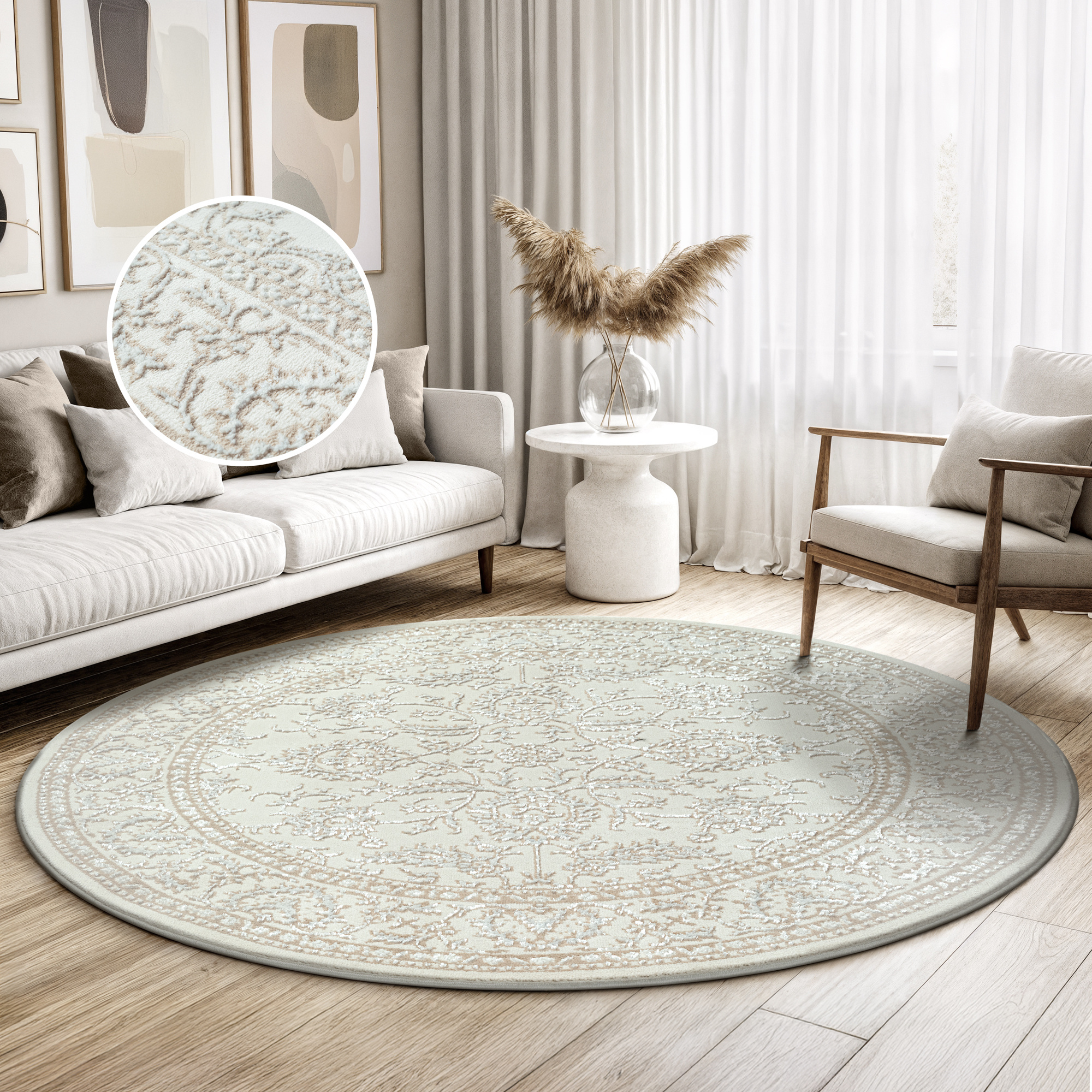 Rond vintage vloerkleed Harmony Creme