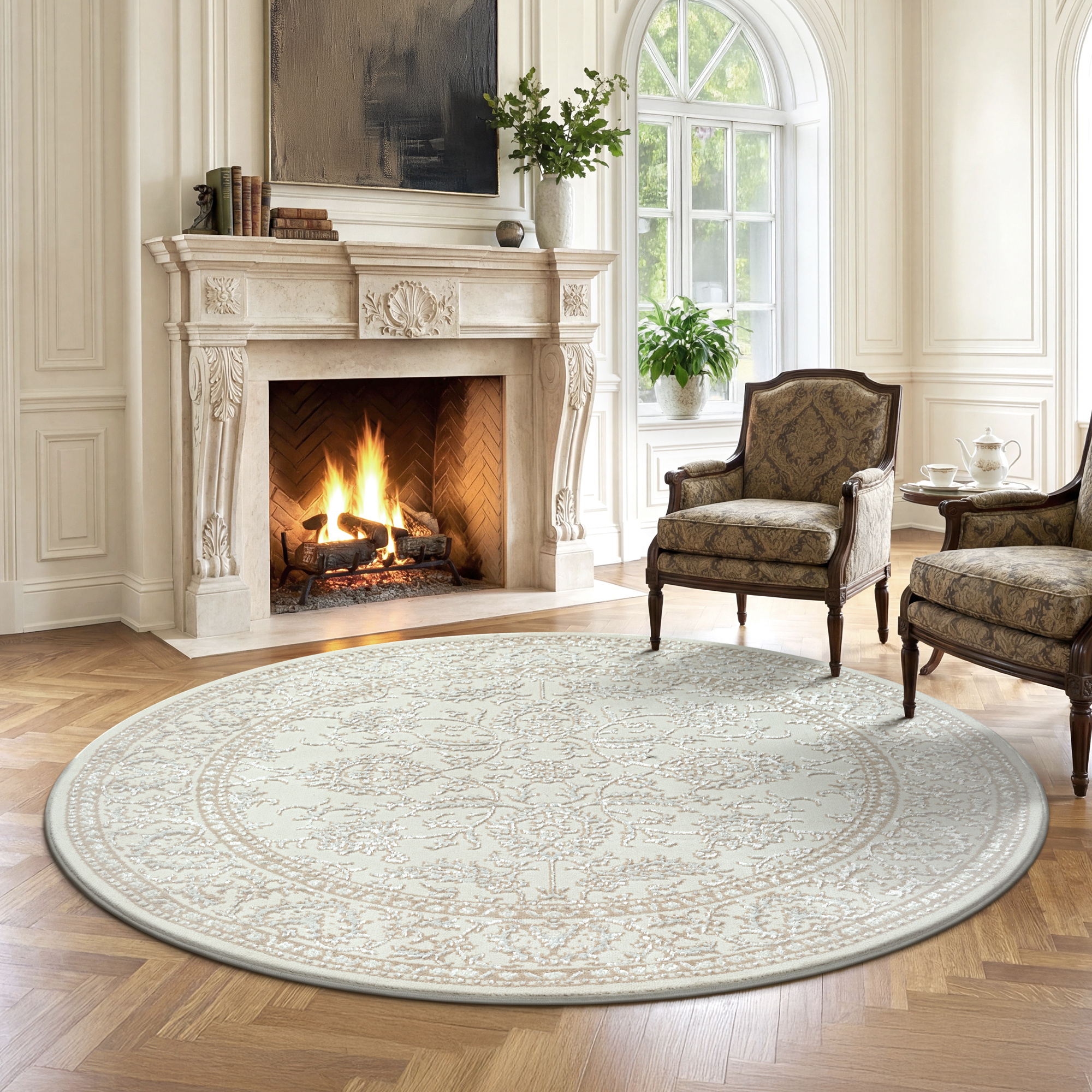 Rond vintage vloerkleed Harmony Creme