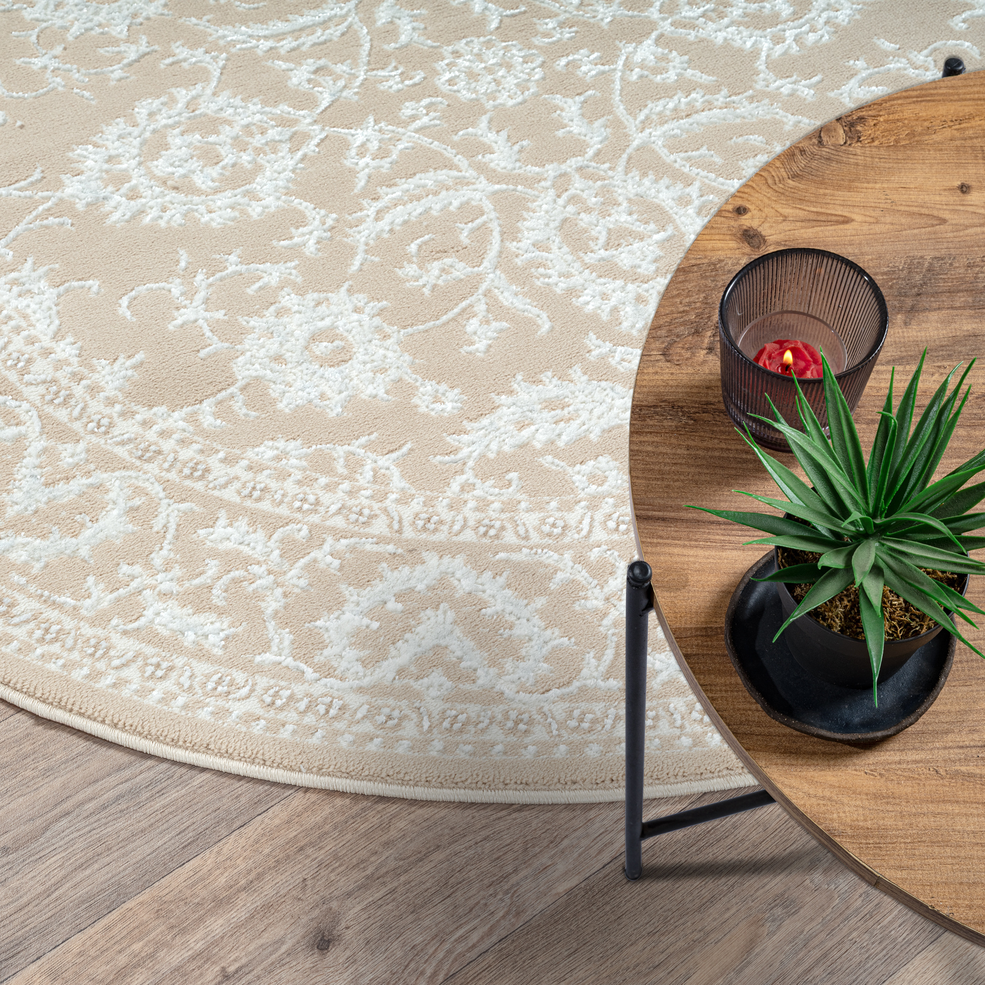 Rond vintage vloerkleed Harmony Beige