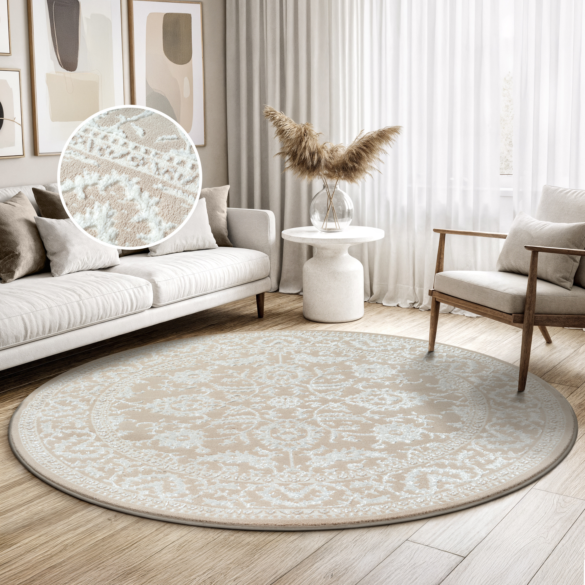 Rond vintage vloerkleed Harmony Beige